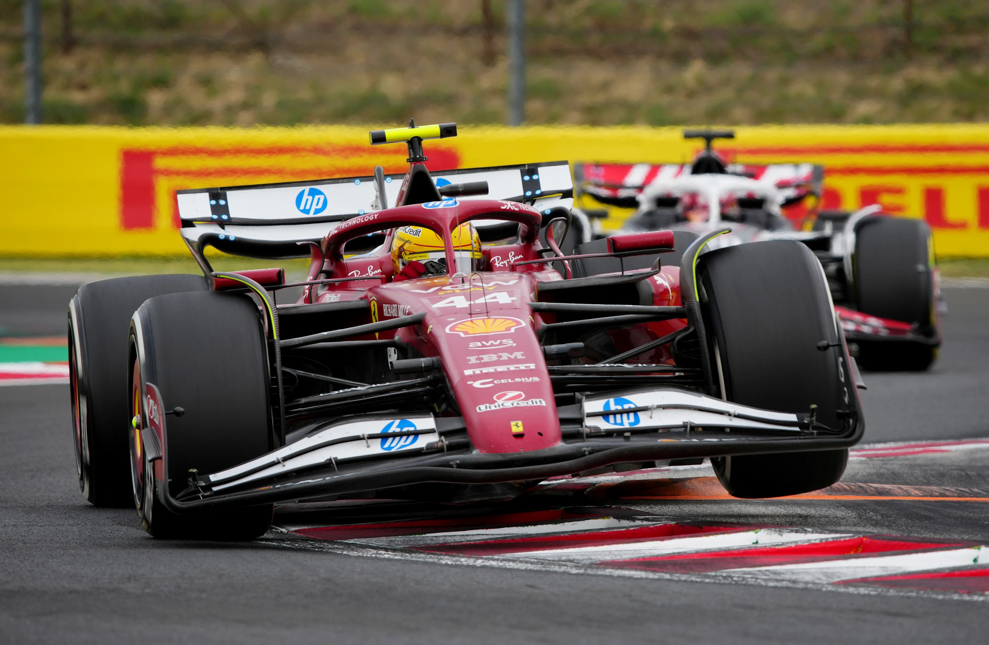 BUDAPEST, HUNGARY - AUGUST 03: Lewis Hamilton of Great Britain driving the (44) Scuderia Ferrari