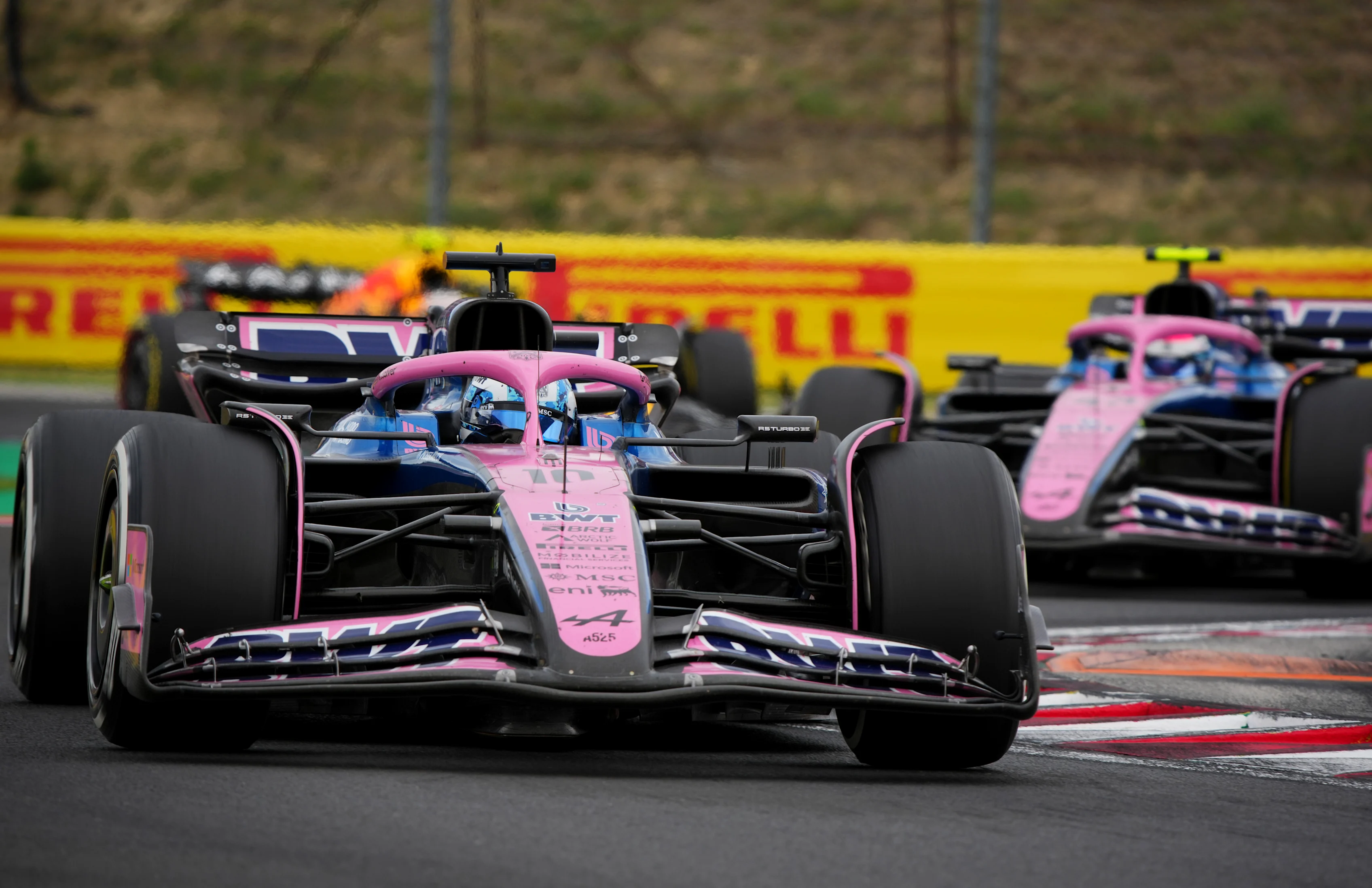BUDAPEST, HUNGARY - AUGUST 03: Pierre Gasly of France driving the (10) Alpine F1 A525 Renault leads