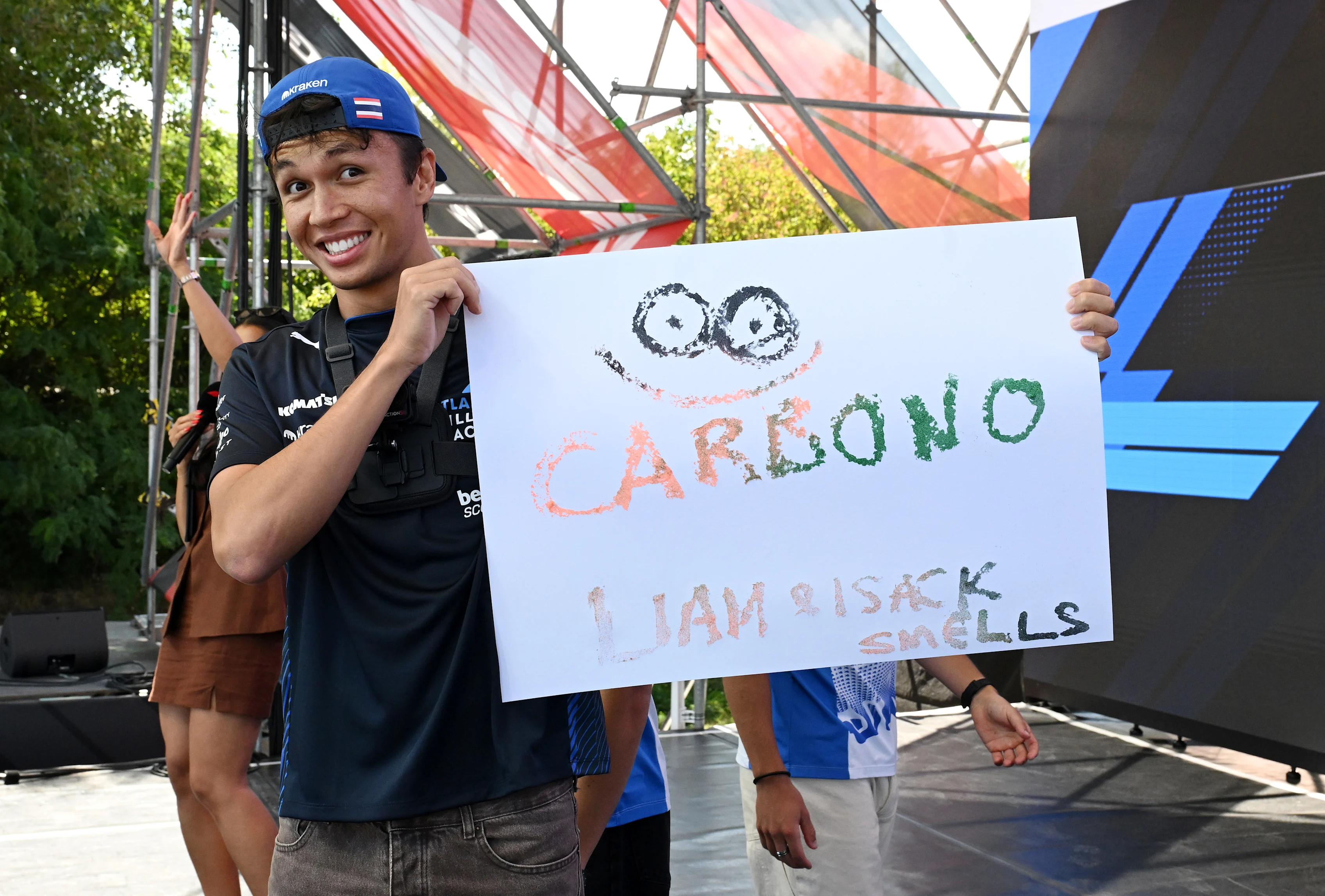 BUDAPEST, HUNGARY - AUGUST 01: Alexander Albon of Thailand and Williams on stage prior to practice