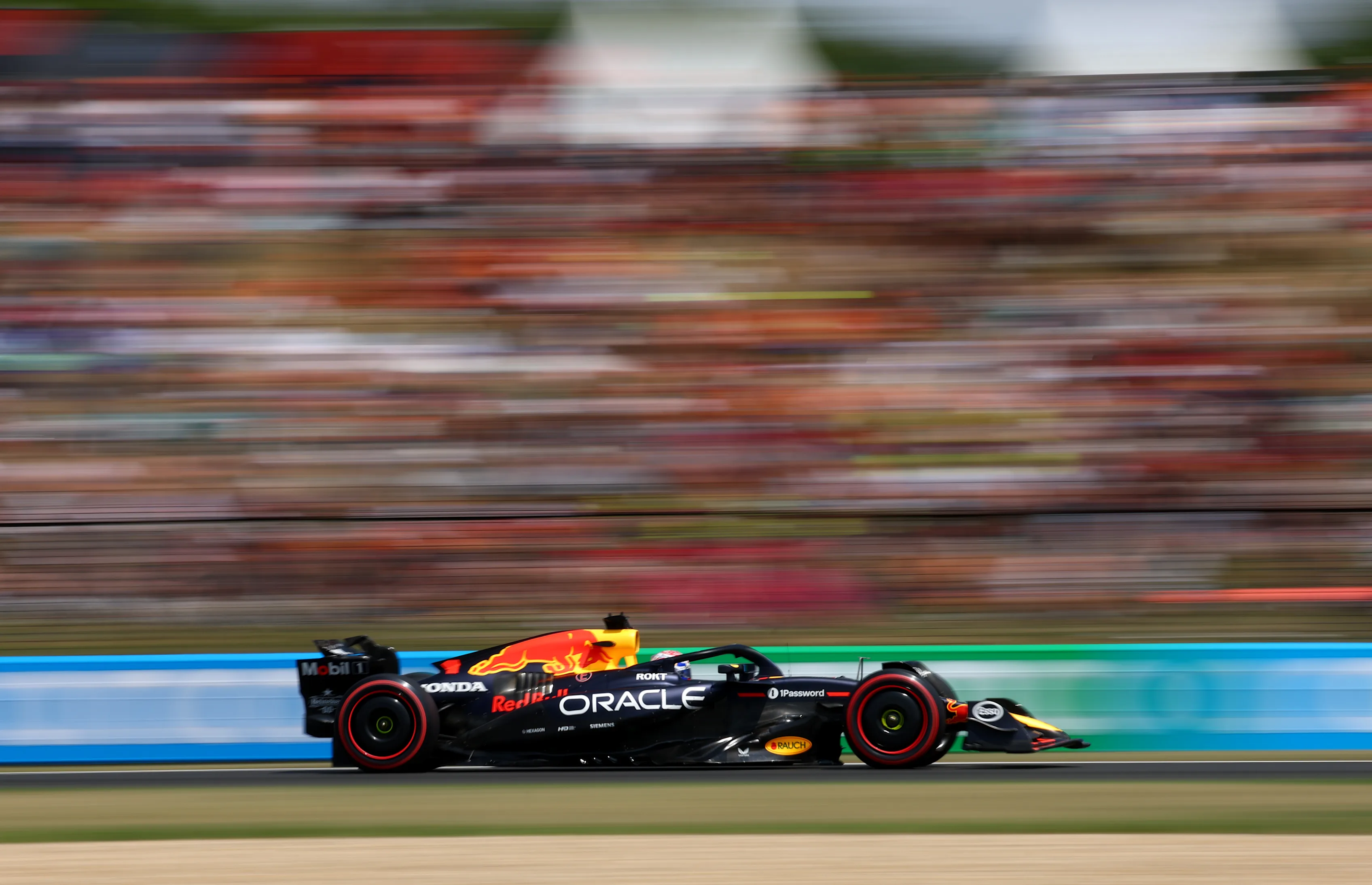 BUDAPEST, HUNGARY - AUGUST 02: Max Verstappen of the Netherlands driving the (1) Oracle Red Bull