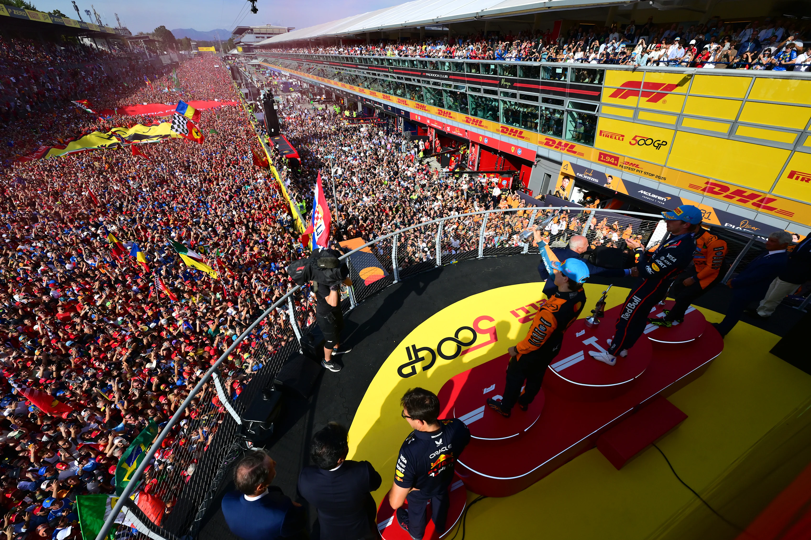 MONZA, ITALY - SEPTEMBER 07: Race winner Max Verstappen of the Netherlands and Oracle Red Bull