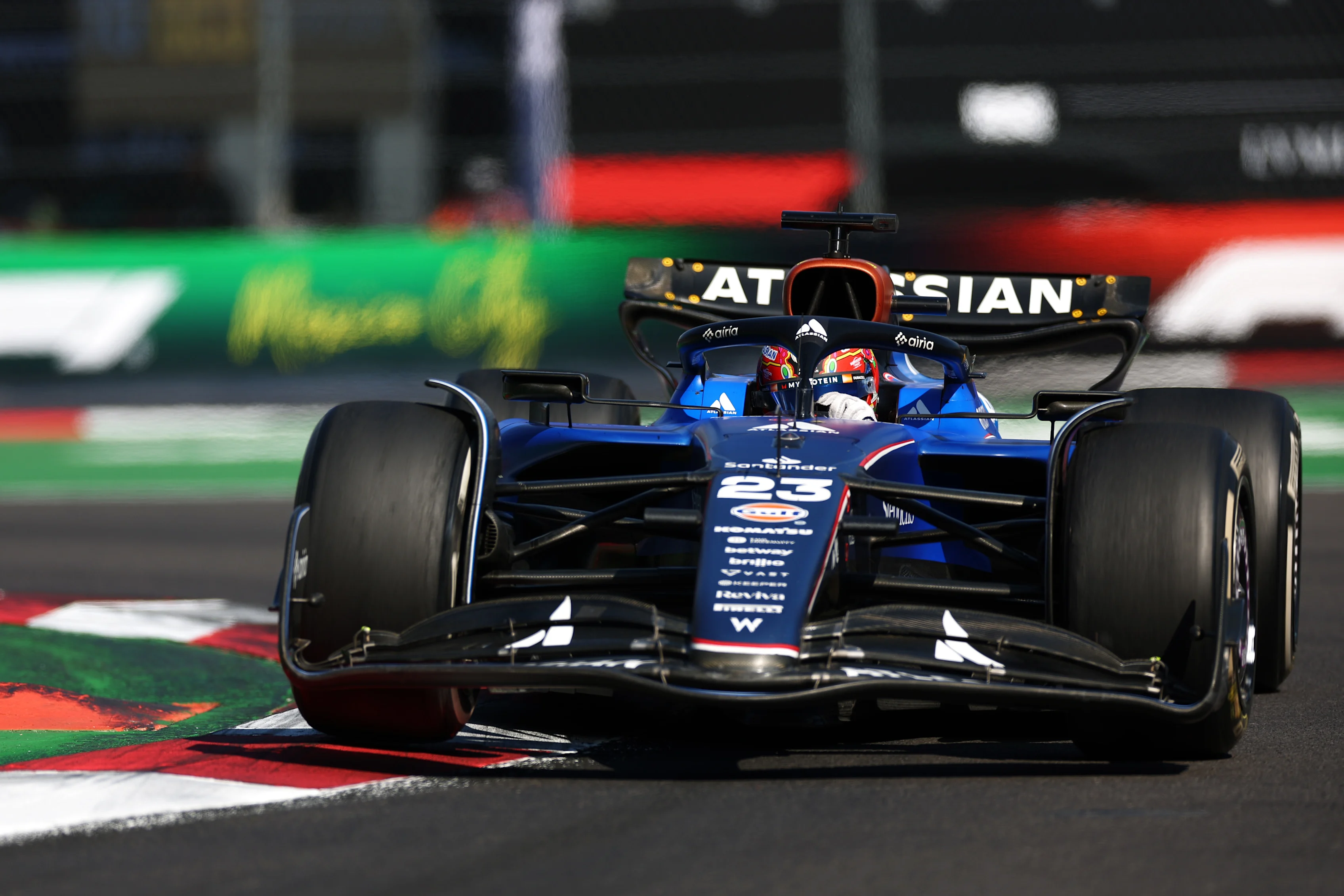 MEXICO CITY, MEXICO - OCTOBER 26: Alexander Albon of Thailand driving the (23) Williams FW47