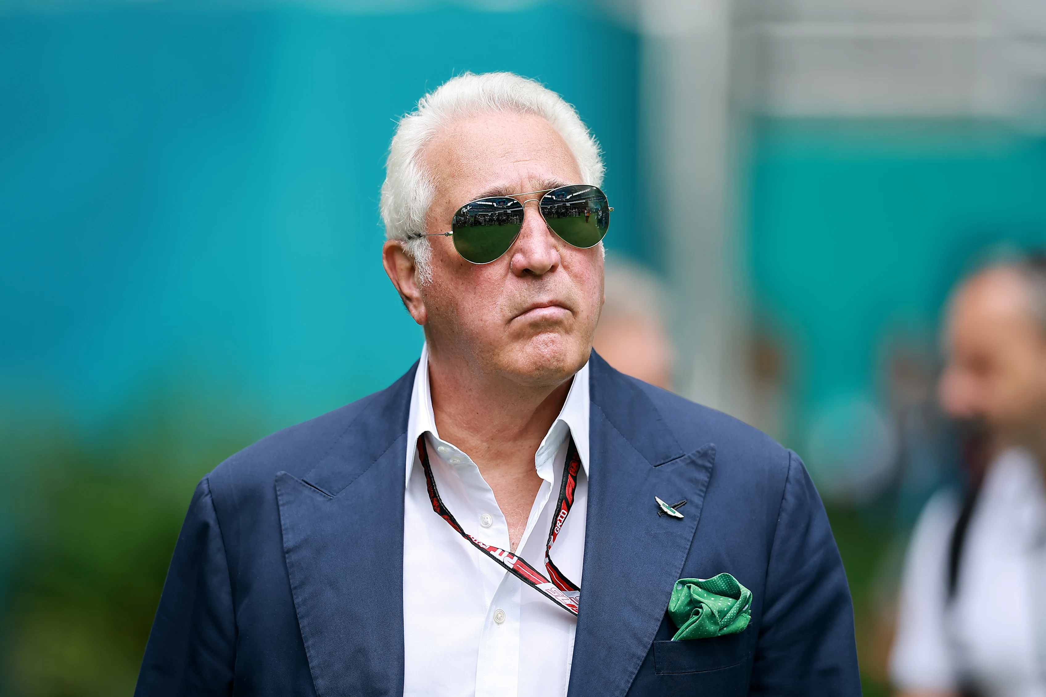MIAMI, FLORIDA - MAY 04: Lawrence Stroll, Owner of Aston Martin F1 Team arrives in the Paddock