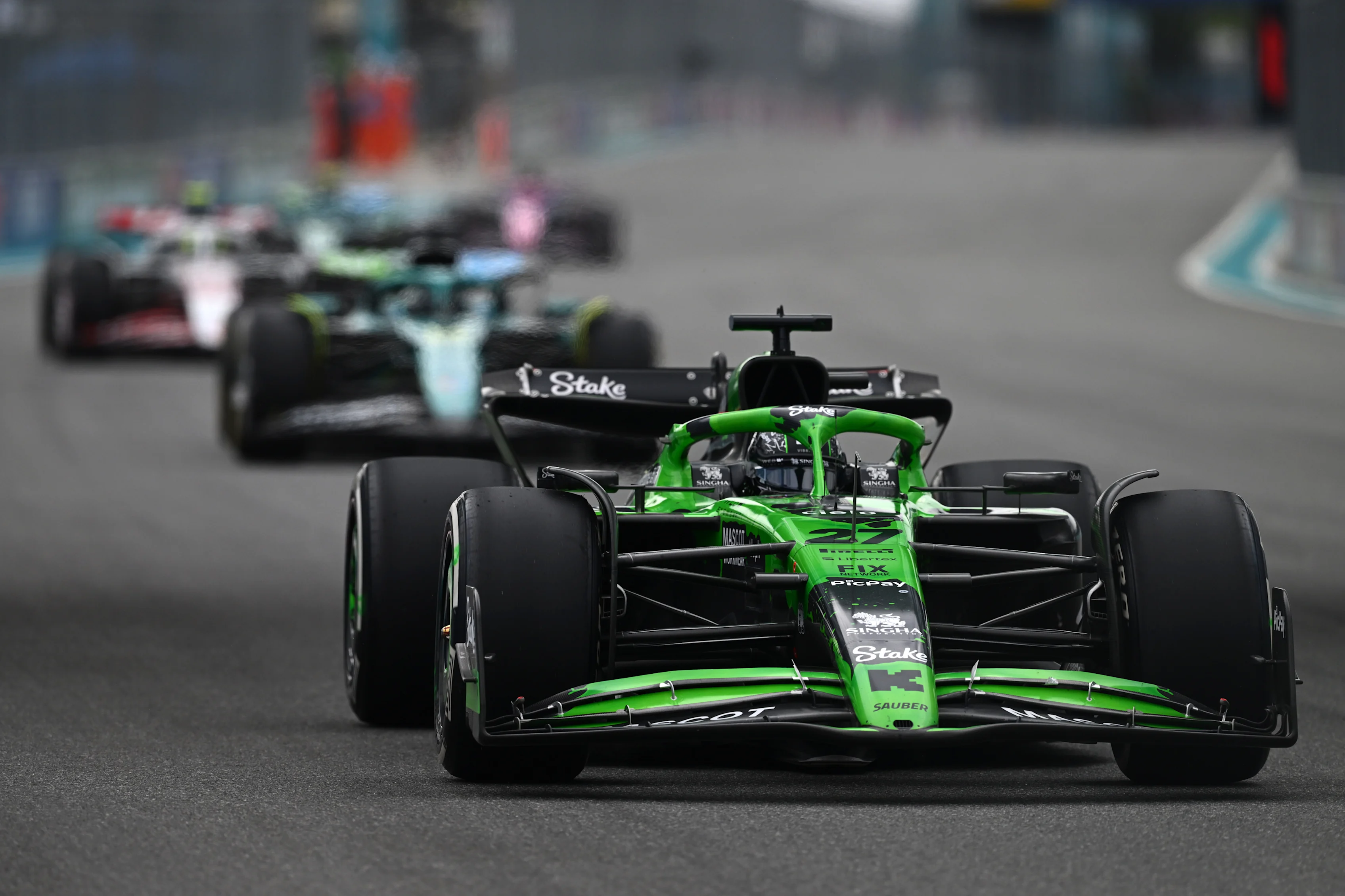 MIAMI, FLORIDA - MAY 04: Nico Hulkenberg of Germany driving the (27) Kick Sauber C45 Ferrari on
