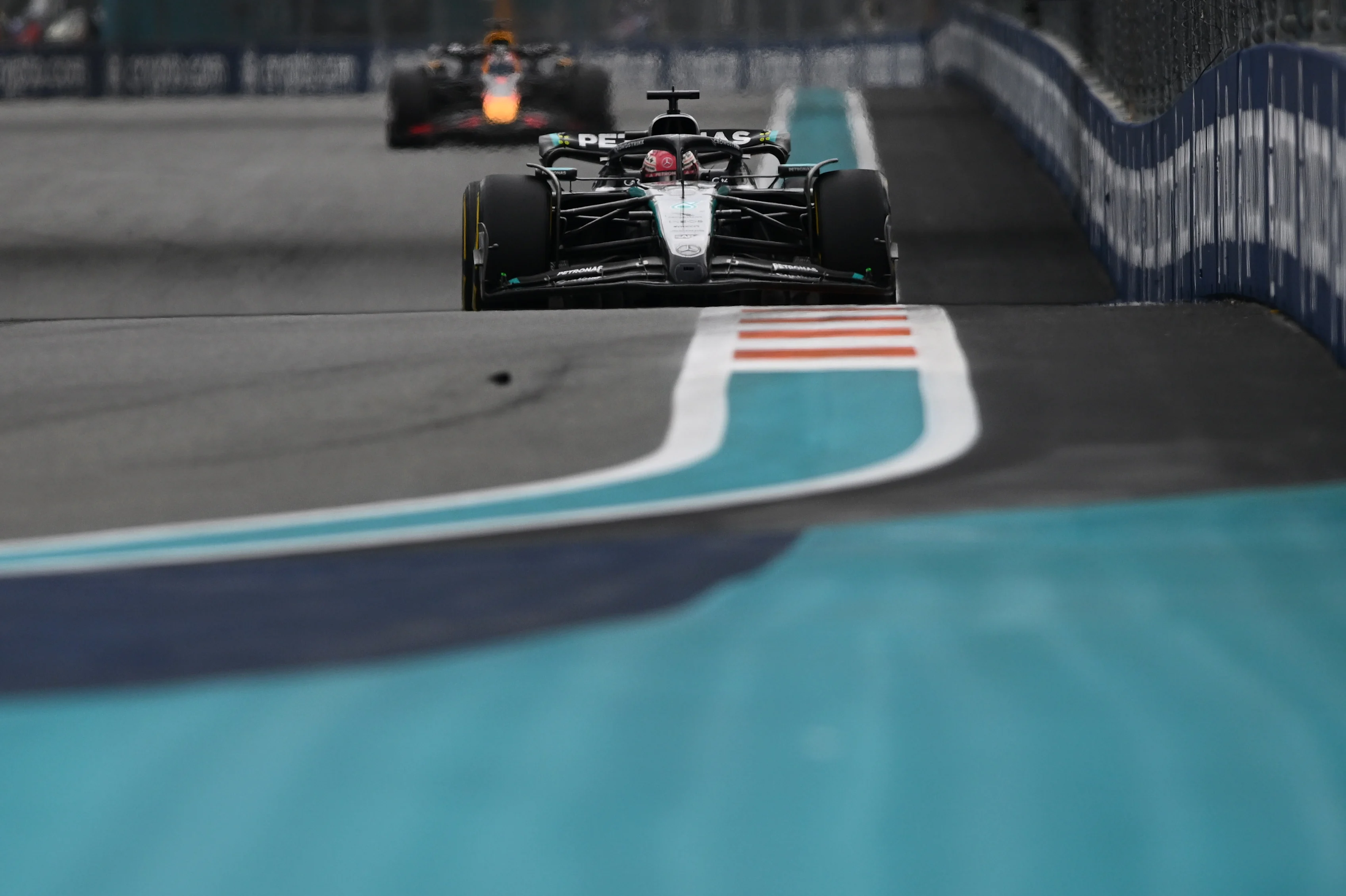 George Russell of Great Britain driving the (63) Mercedes AMG Petronas F1 Team W16 on track during the F1 Grand Prix of Miami at Miami International Autodrome on May 04, 2025 in Miami, Florida. (Photo by Rudy Carezzevoli/Getty Images)