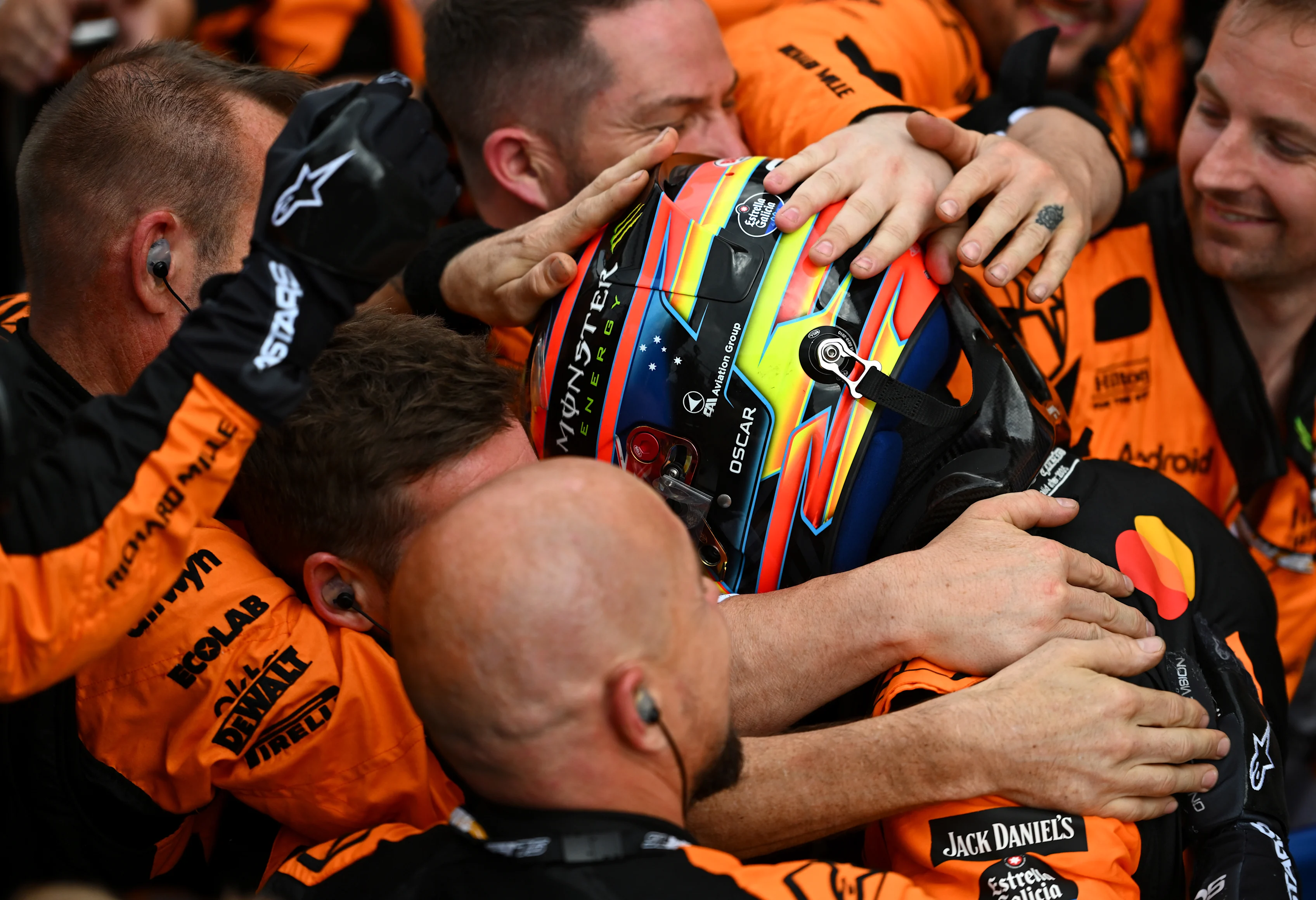 Race winner Oscar Piastri of Australia and McLaren celebrates in parc ferme with his team during the F1 Grand Prix of Miami at Miami International Autodrome on May 04, 2025 in Miami, Florida. (Photo by Rudy Carezzevoli/Getty Images)