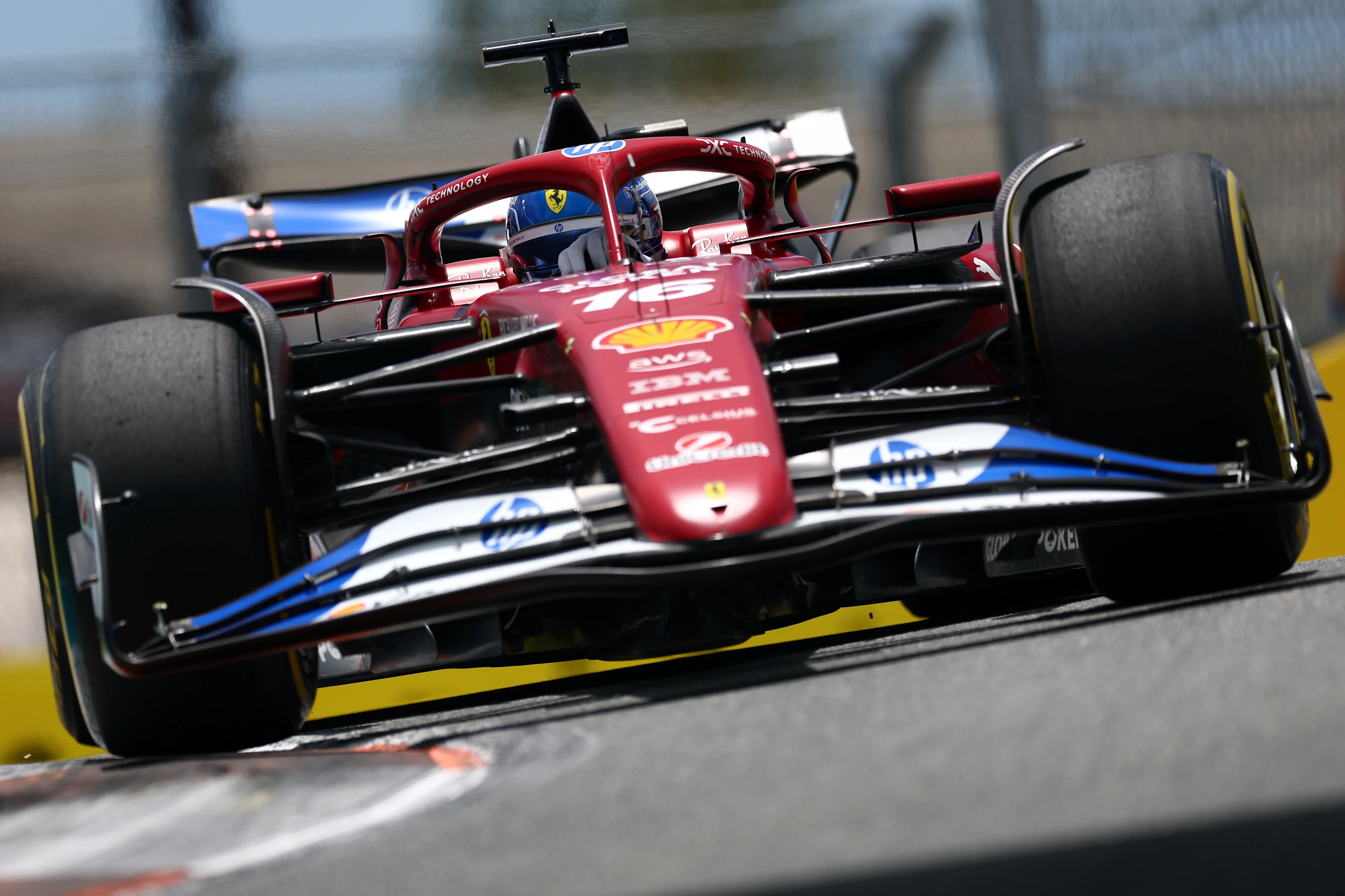MIAMI, FLORIDA - MAY 02: Charles Leclerc of Monaco driving the (16) Scuderia Ferrari SF-25 on track during practice ahead of the F1 Grand Prix of Miami at Miami International Autodrome on May 02, 2025 in Miami, Florida. (Photo by Clive Rose/Getty Images)
