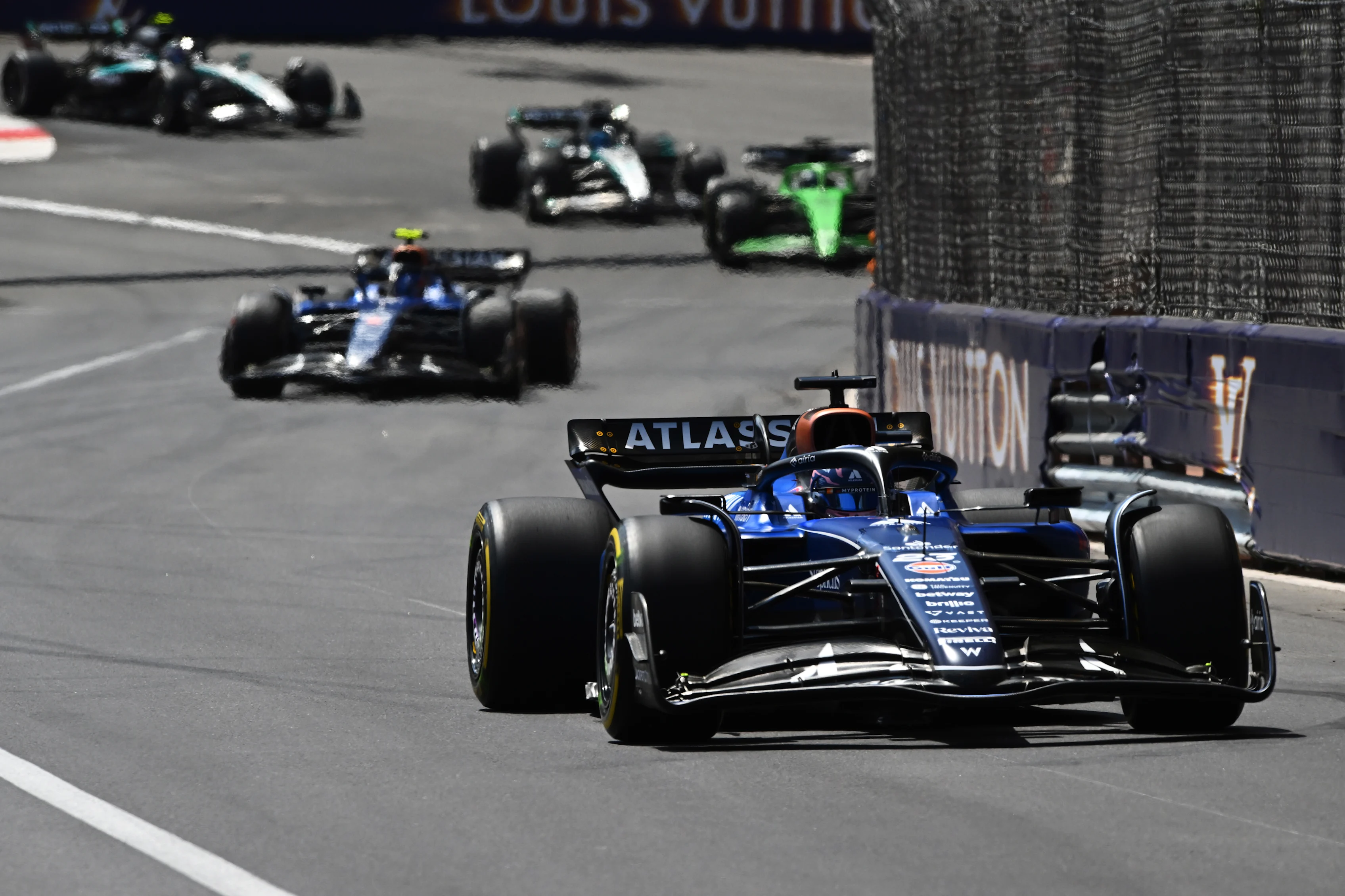 MONTE-CARLO, MONACO - MAY 25: Alexander Albon of Thailand driving the (23) Williams FW47 Mercedes on track during the F1 Grand Prix of Monaco at Circuit de Monaco on May 25, 2025 in Monte-Carlo, Monaco. (Photo by Rudy Carezzevoli/Getty Images)