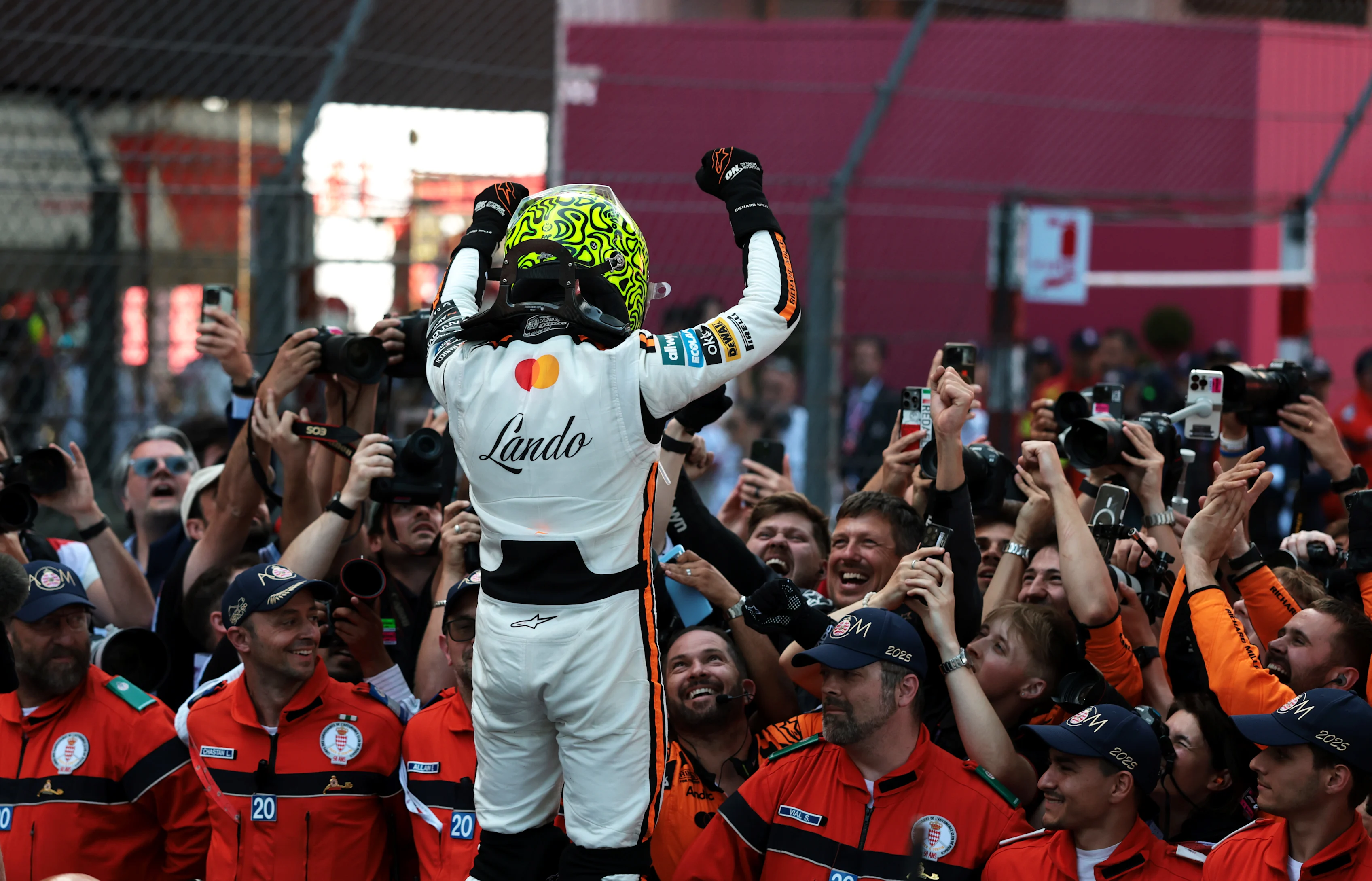 MONTE-CARLO, MONACO - MAY 25: Race winner Lando Norris of Great Britain and McLaren celebrates in
