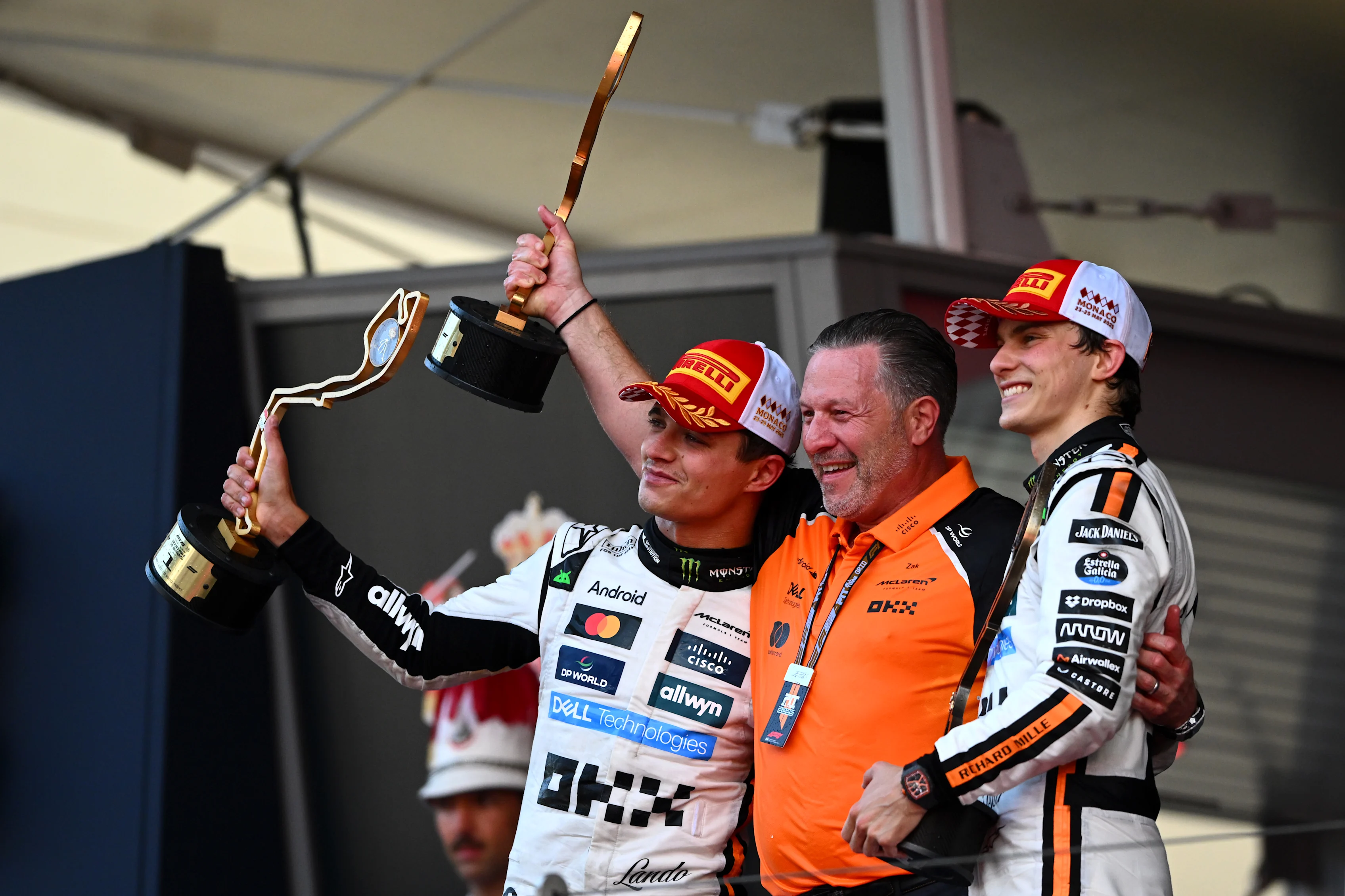 MONTE-CARLO, MONACO - MAY 25: Race winner Lando Norris of Great Britain and McLaren, Third placed