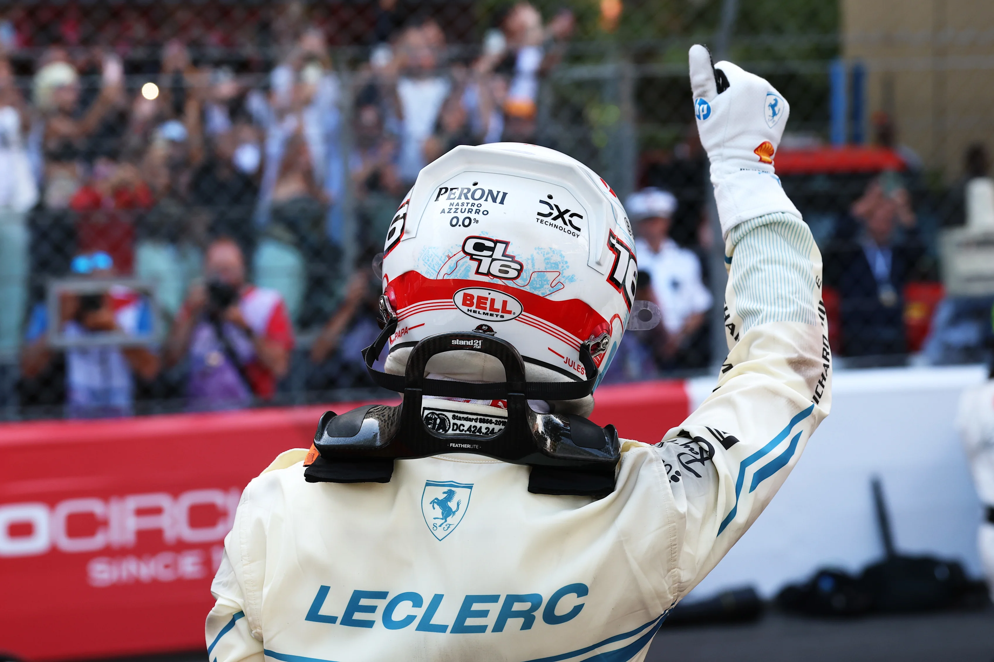 MONTE-CARLO, MONACO - MAY 25: Second placed Charles Leclerc of Monaco and Scuderia Ferrari celebrates in parc ferme during the F1 Grand Prix of Monaco at Circuit de Monaco on May 25, 2025 in Monte-Carlo, Monaco. (Photo by Steven Tee/Getty Images)