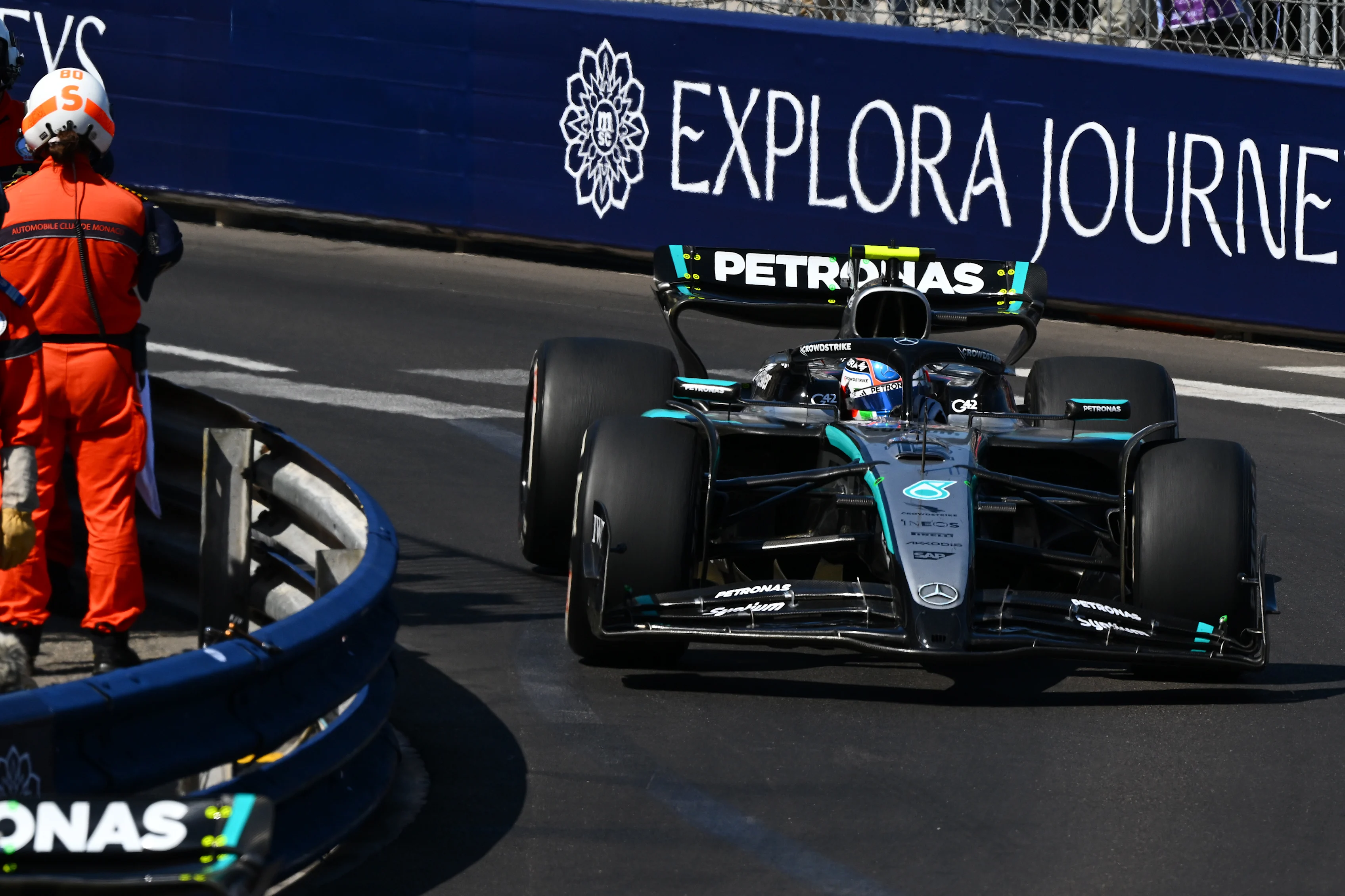 Andrea Kimi Antonelli of Italy driving the (12) Mercedes AMG Petronas F1 Team W16 on track during the F1 Grand Prix of Monaco at Circuit de Monaco on May 25, 2025 in Monte-Carlo, Monaco. (Photo by Mark Sutton - Formula 1/Formula 1 via Getty Images)