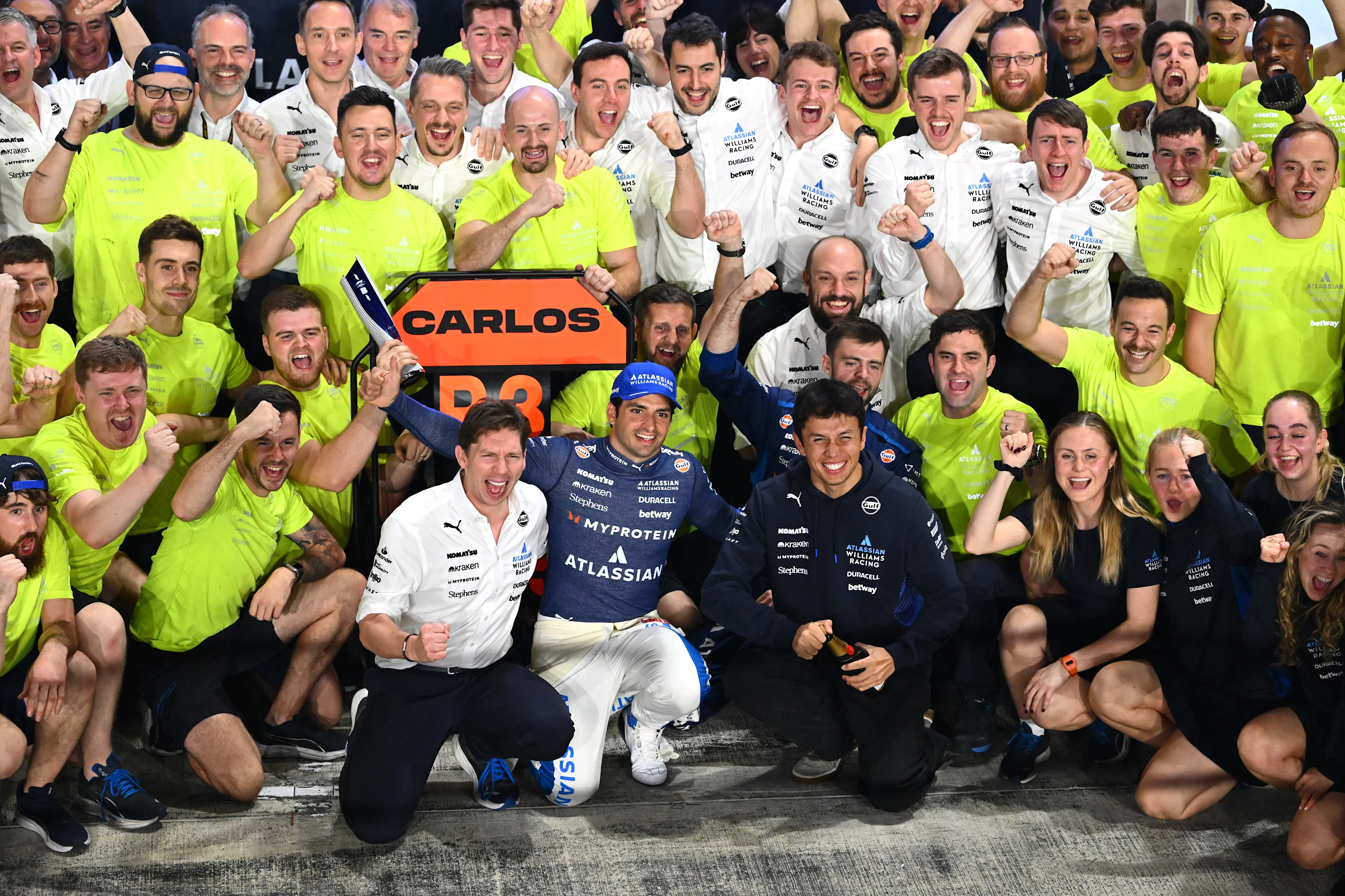 LUSAIL CITY, QATAR - NOVEMBER 30: Third placed Carlos Sainz of Spain and Williams James Vowles,