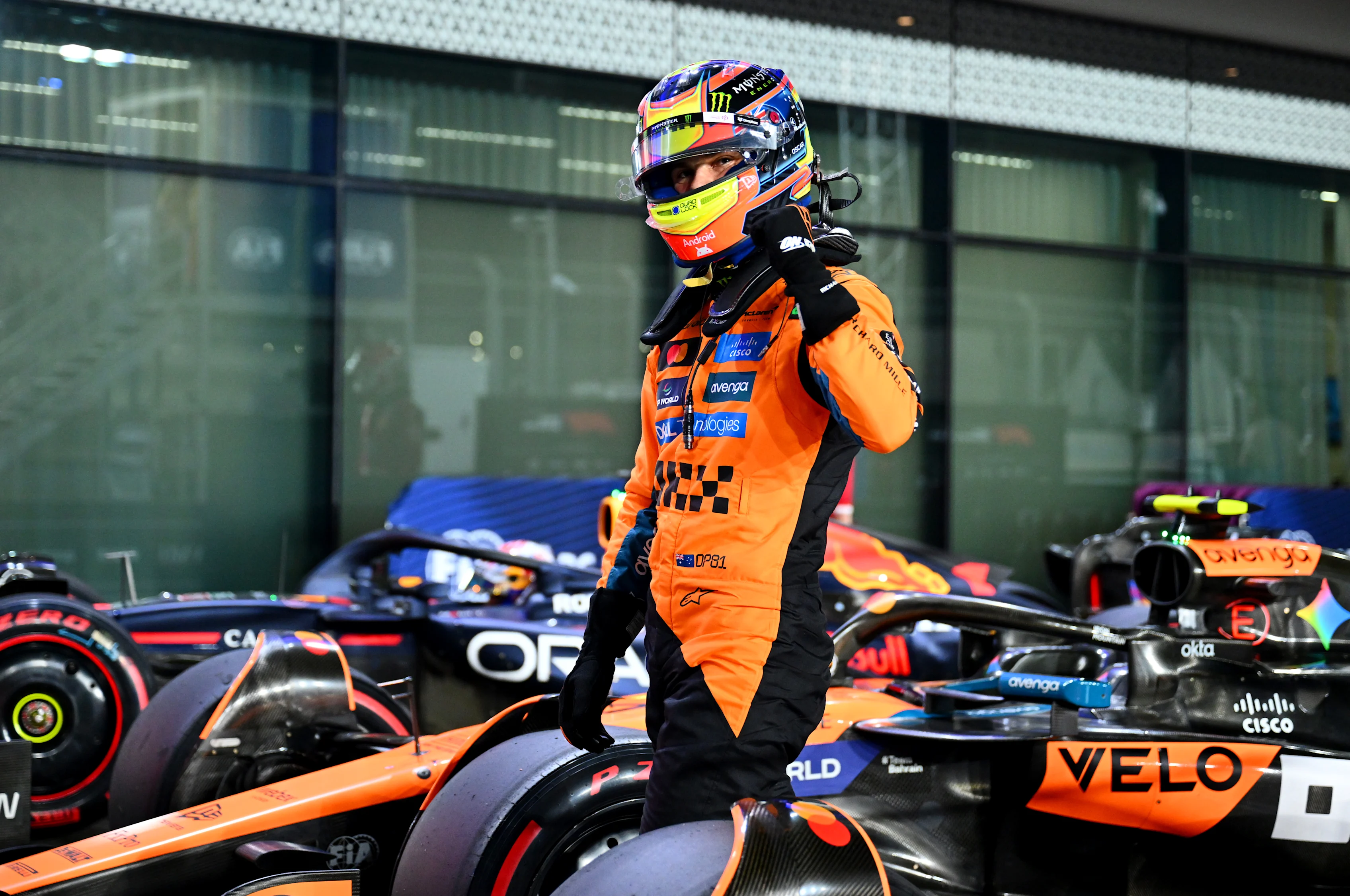LUSAIL CITY, QATAR - NOVEMBER 29: Pole position qualifier Oscar Piastri of Australia and McLaren