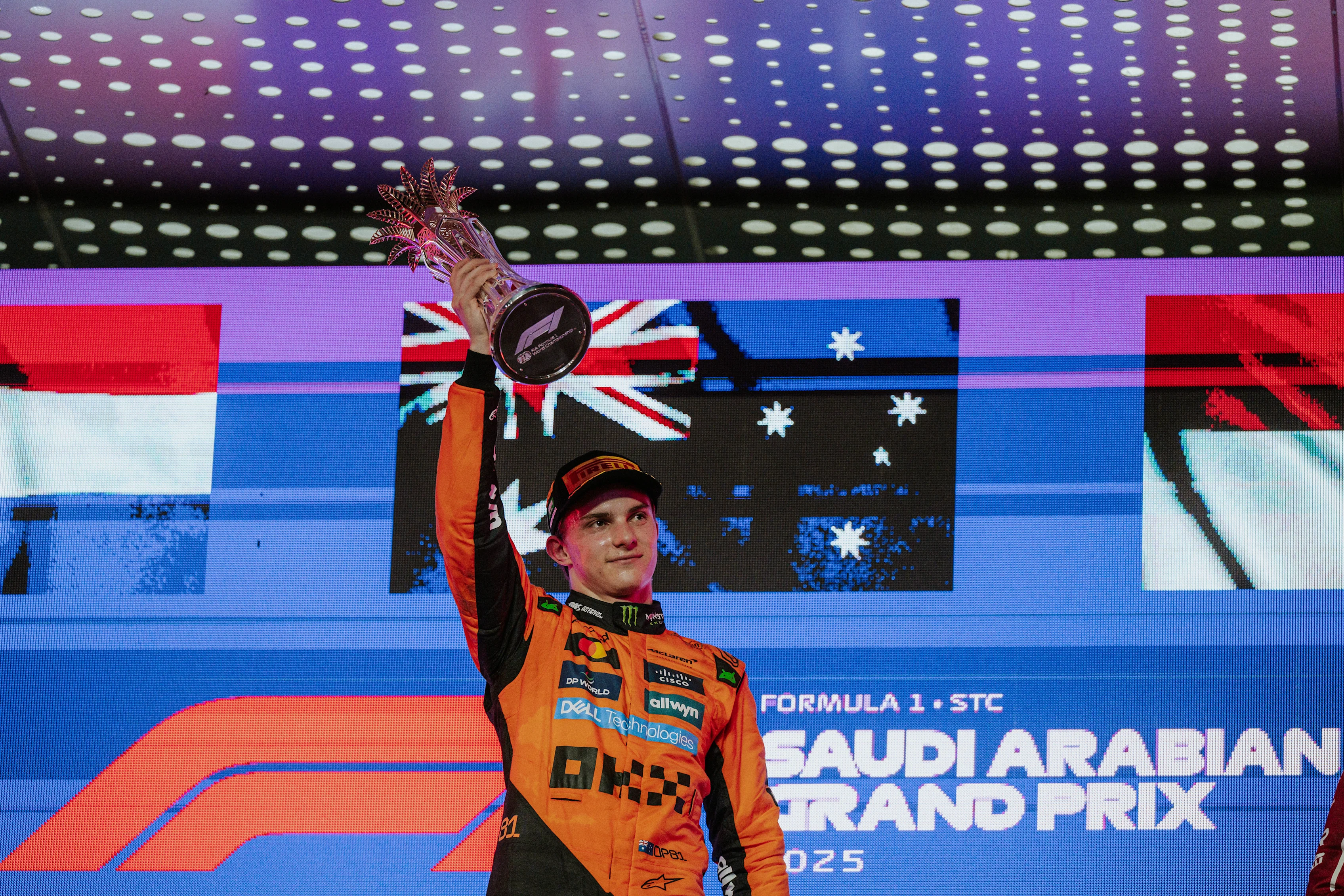 JEDDAH, SAUDI ARABIA - APRIL 20: Race winner Oscar Piastri of Australia driving the (81) McLaren