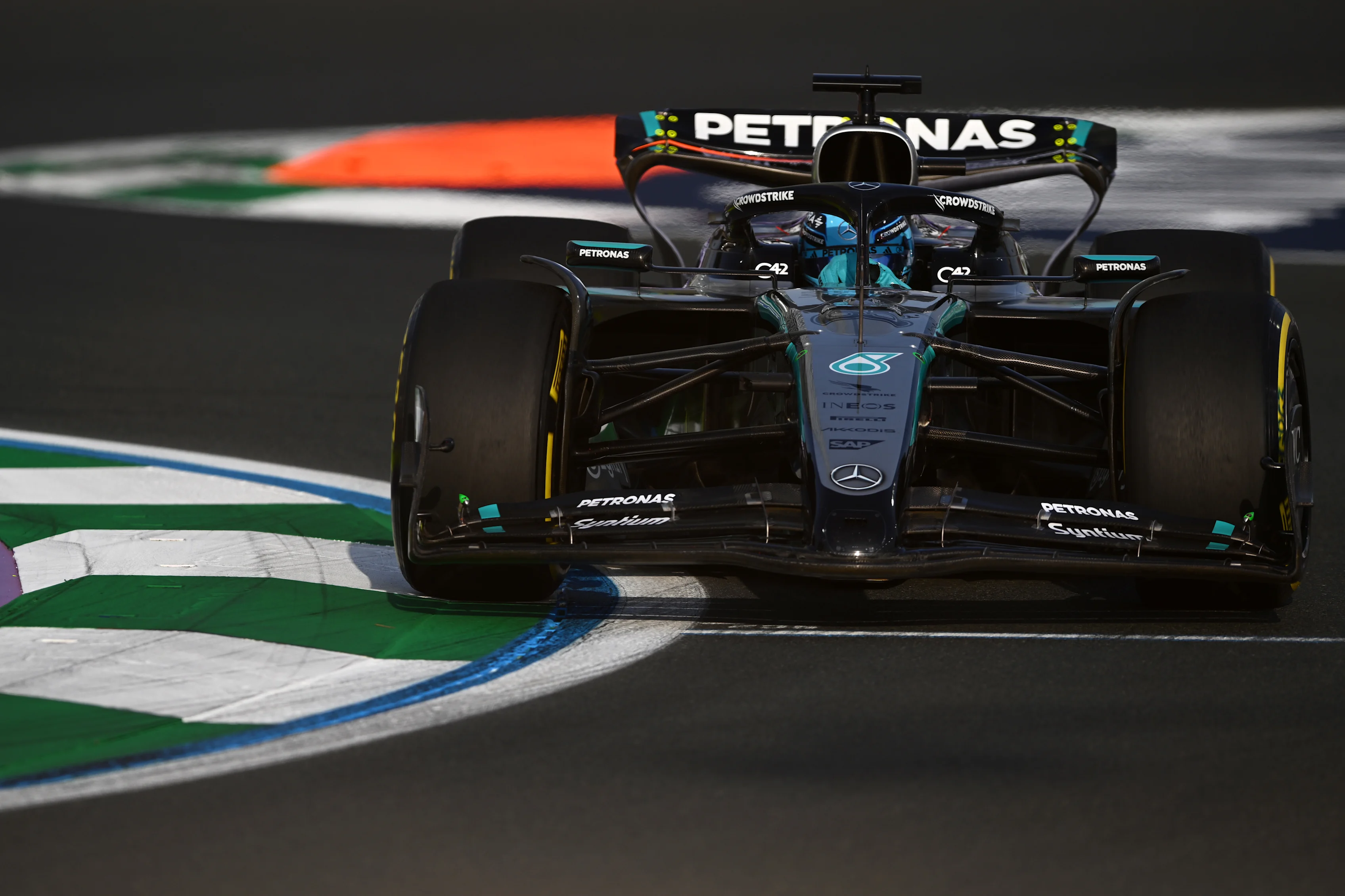 JEDDAH, SAUDI ARABIA - APRIL 18: George Russell of Great Britain driving the (63) Mercedes AMG
