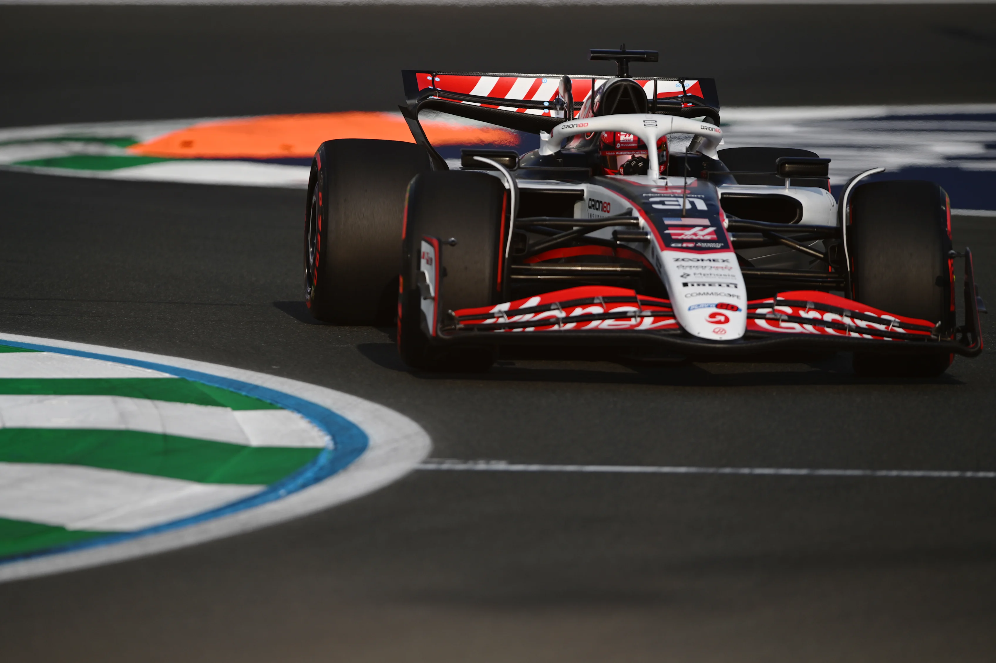JEDDAH, SAUDI ARABIA - APRIL 18: Esteban Ocon of France driving the (31) Haas F1 VF-25 Ferrari on track during practice ahead of the F1 Grand Prix of Saudi Arabia at Jeddah Corniche Circuit on April 18, 2025 in Jeddah, Saudi Arabia. (Photo by Rudy Carezzevoli/Getty Images)