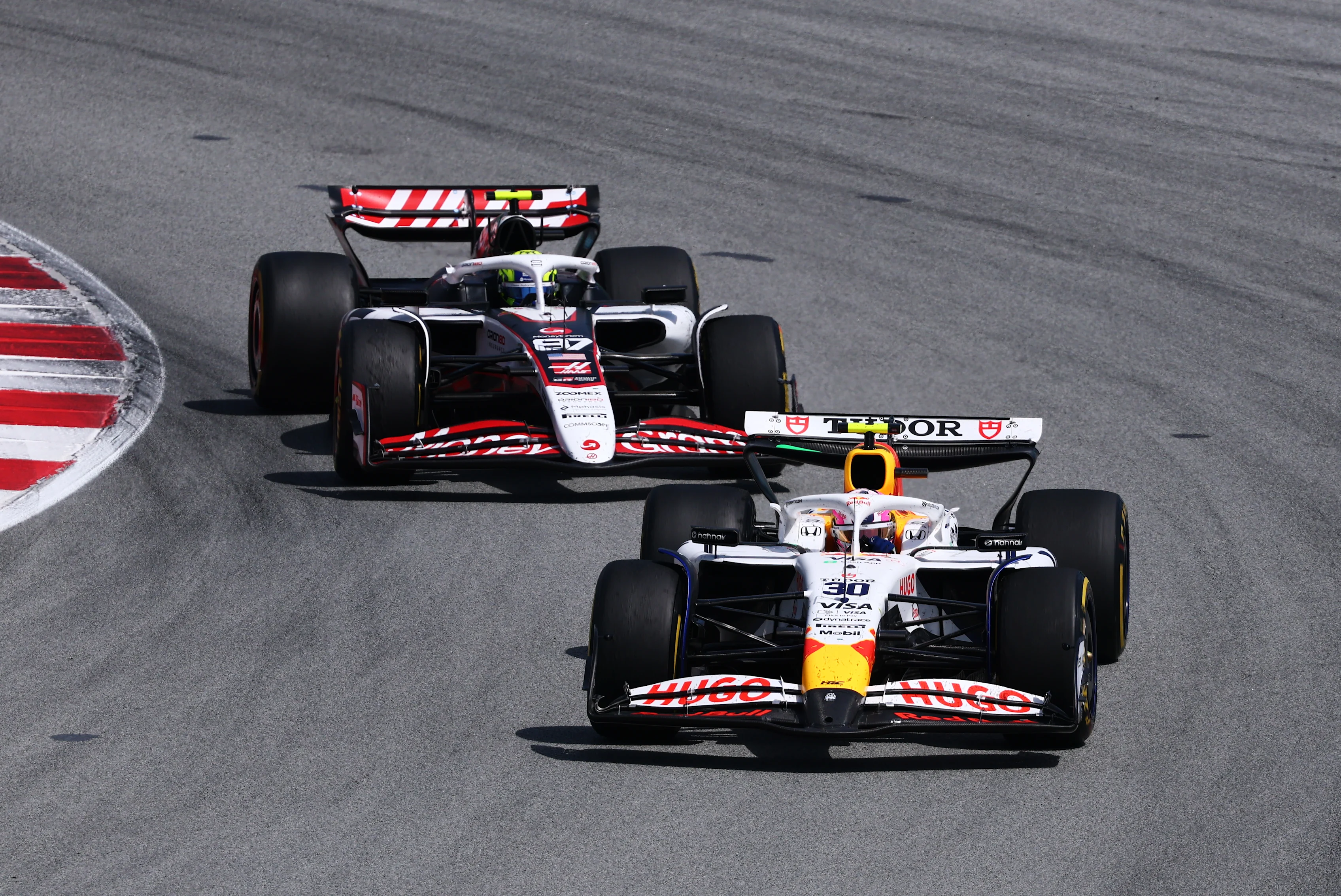 BARCELONA, SPAIN - JUNE 01: Liam Lawson of New Zealand driving the (30) Visa Cash App Racing Bulls