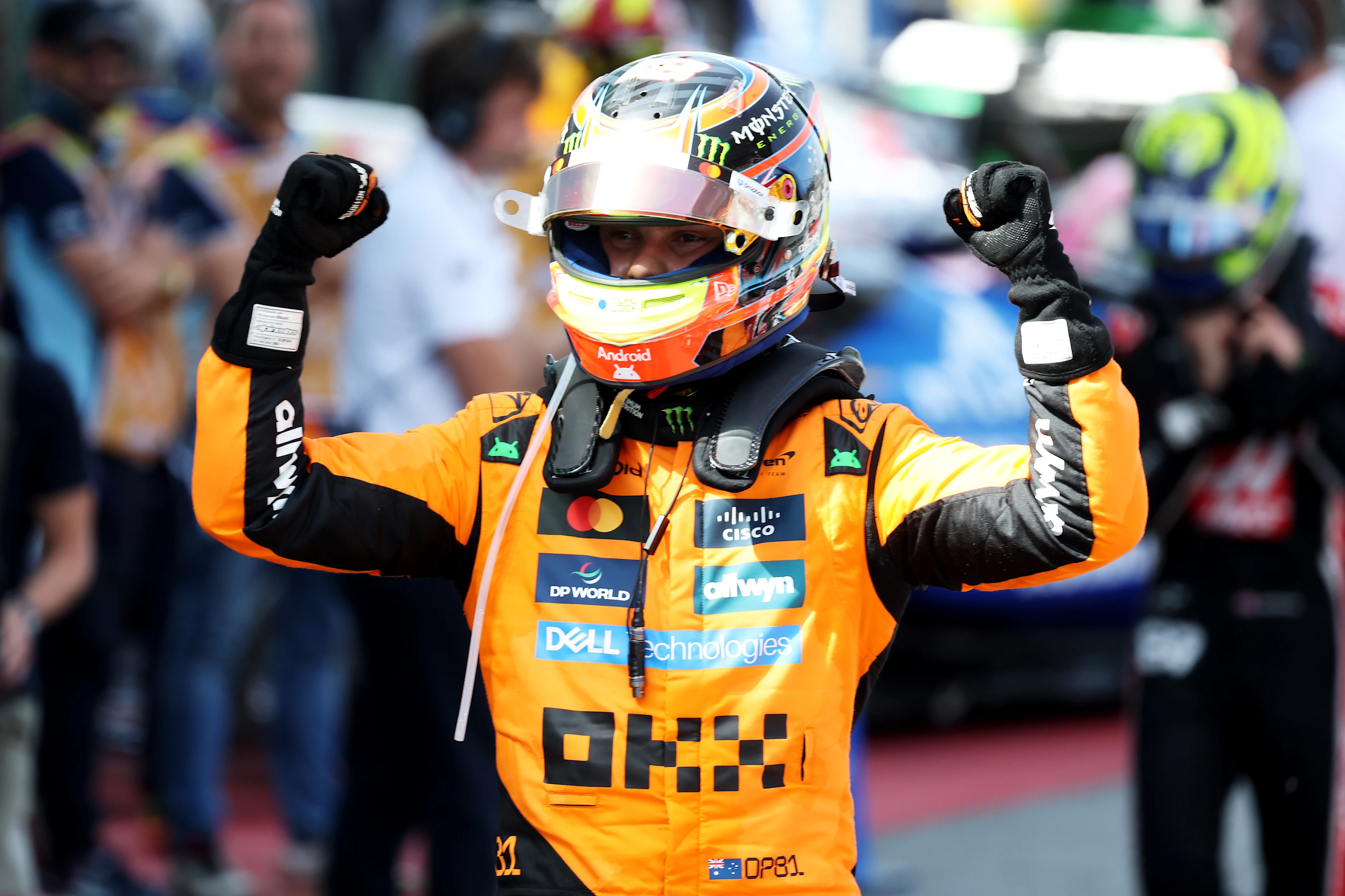 BARCELONA, SPAIN - JUNE 01: Race winner Oscar Piastri of Australia and McLaren celebrates on arrival in parc ferme during the F1 Grand Prix of Spain at Circuit de Barcelona-Catalunya on June 01, 2025 in Barcelona, Spain. (Photo by Mark Thompson/Getty Images)