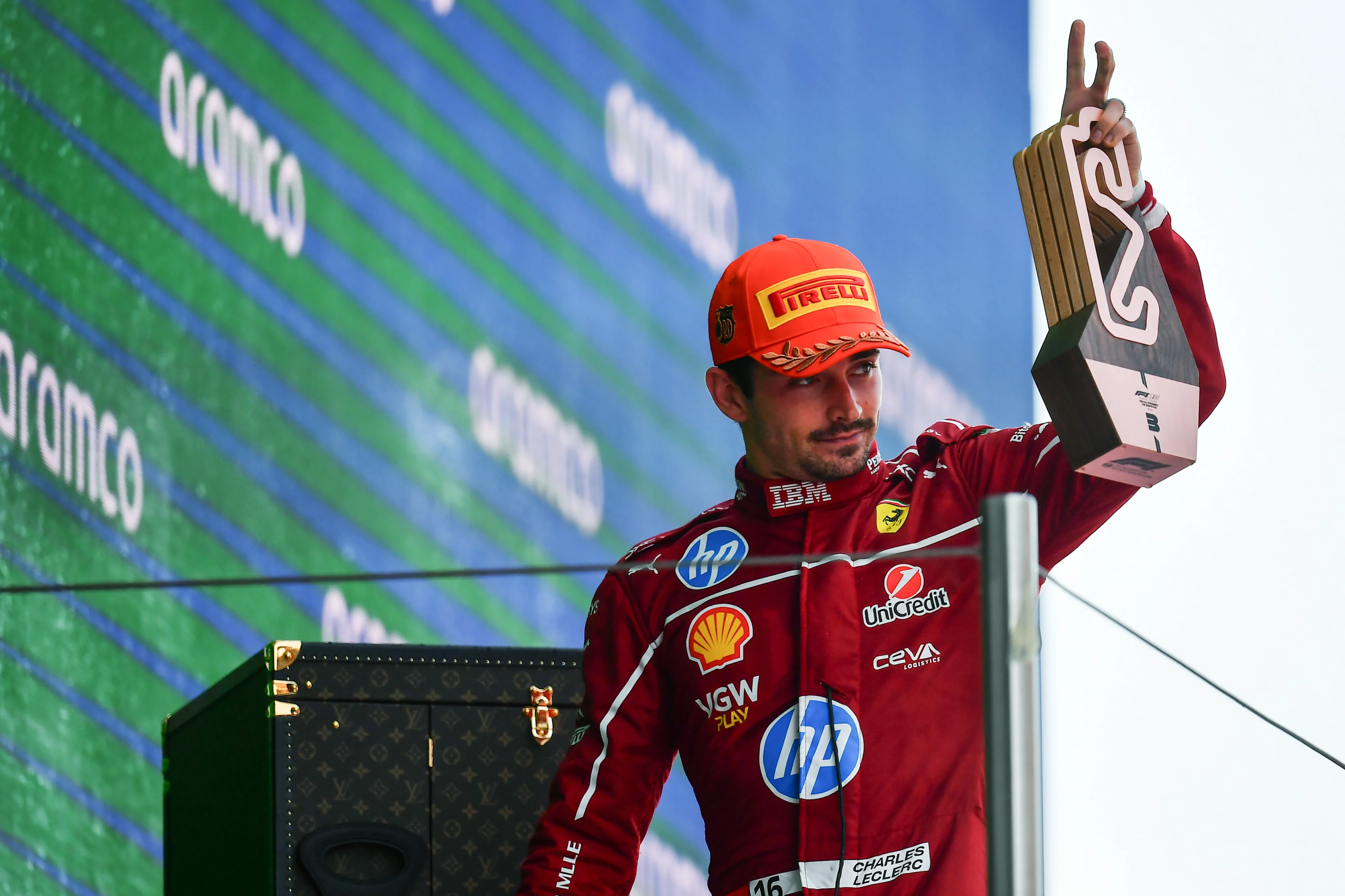 BARCELONA, SPAIN - JUNE 01: Third placed Charles Leclerc of Monaco and Scuderia Ferrari on the