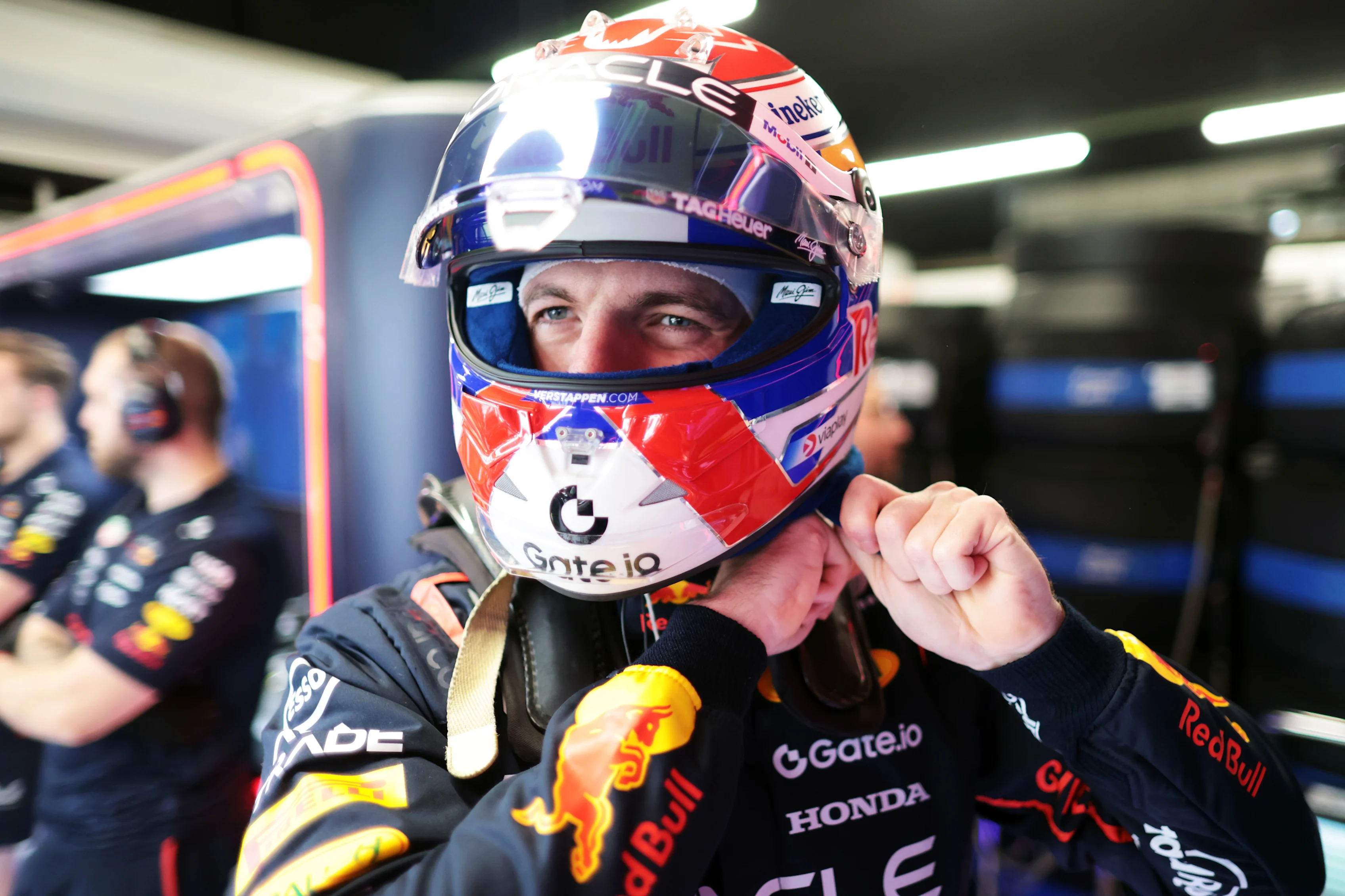 BARCELONA, SPAIN - MAY 30: Max Verstappen of the Netherlands and Oracle Red Bull Racing prepares to drive in the garage during practice ahead of the F1 Grand Prix of Spain at Circuit de Barcelona-Catalunya on May 30, 2025 in Barcelona, Spain. (Photo by Mark Thompson/Getty Images)