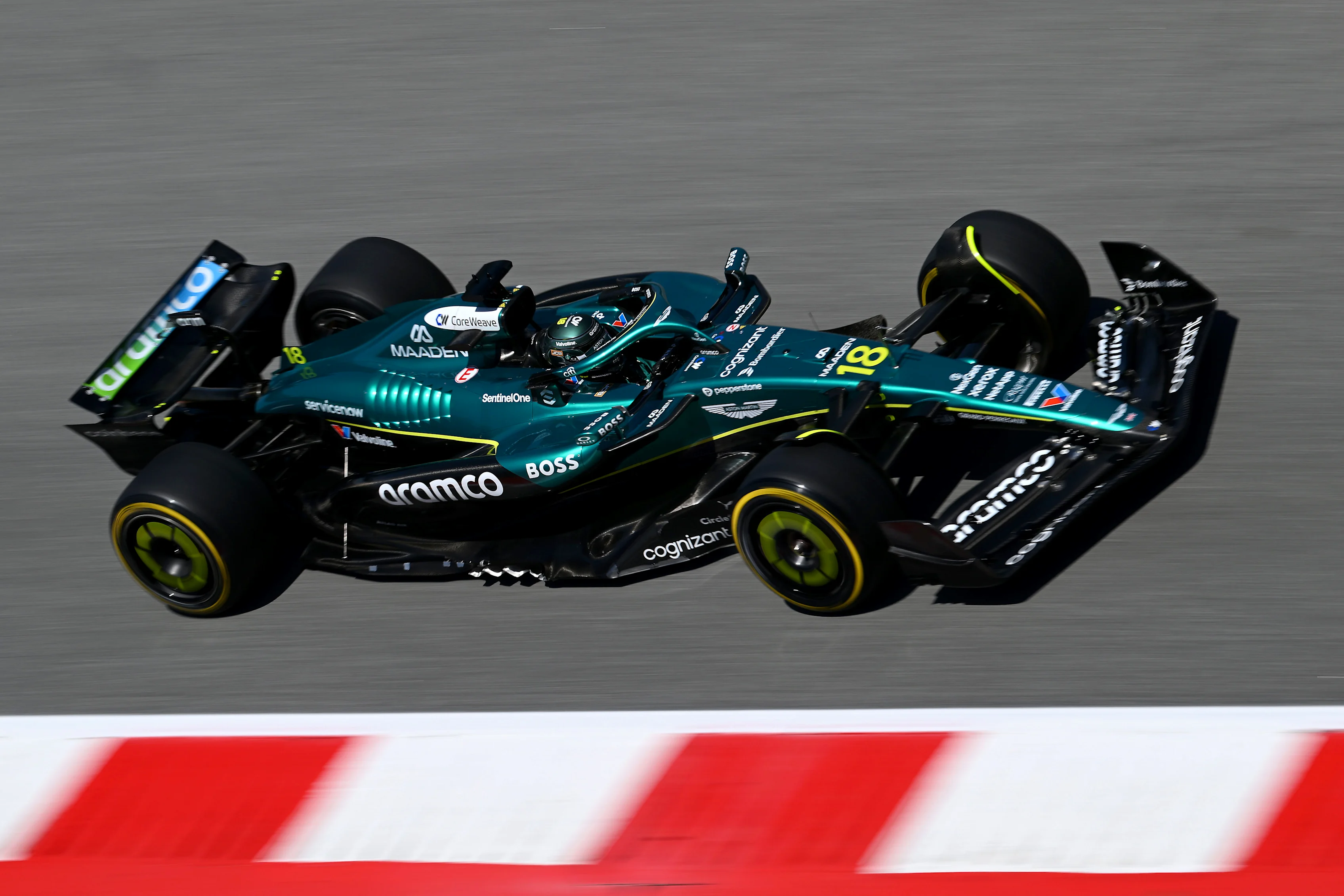 BARCELONA, SPAIN - MAY 31: Lance Stroll of Canada driving the (18) Aston Martin F1 Team AMR25