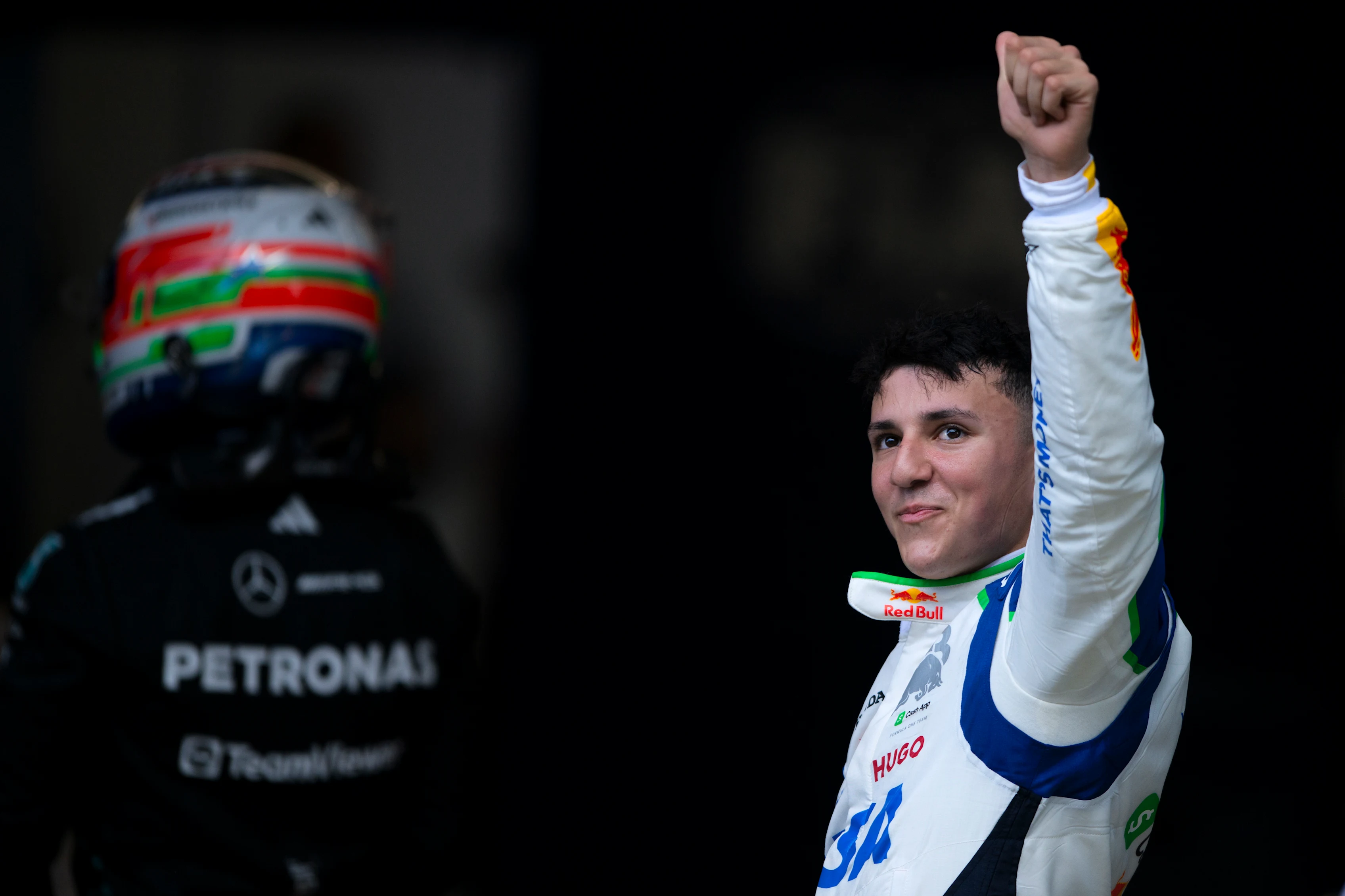 BARCELONA, SPAIN - MAY 31: Sixth placed qualifier Isack Hadjar of France and Visa Cash App Racing Bulls in parc ferme during qualifying ahead of the F1 Grand Prix of Spain at Circuit de Barcelona-Catalunya on May 31, 2025 in Barcelona, Spain. (Photo by Rudy Carezzevoli/Getty Images)