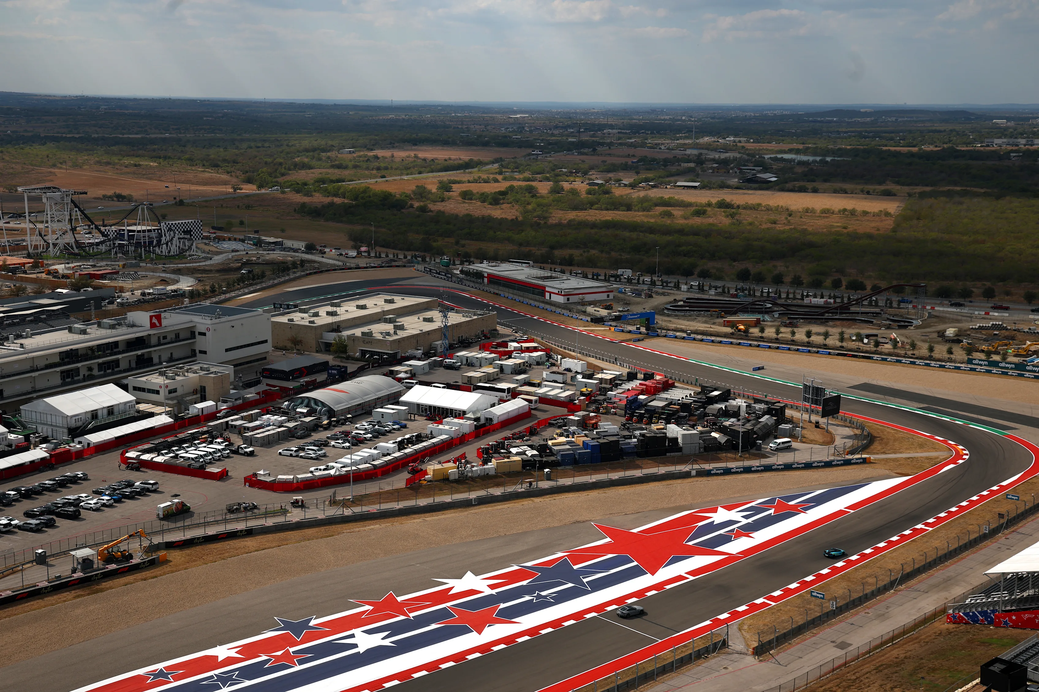 AUSTIN, TEXAS - OCTOBER 16: A general view of the circuit during previews ahead of the F1 Grand