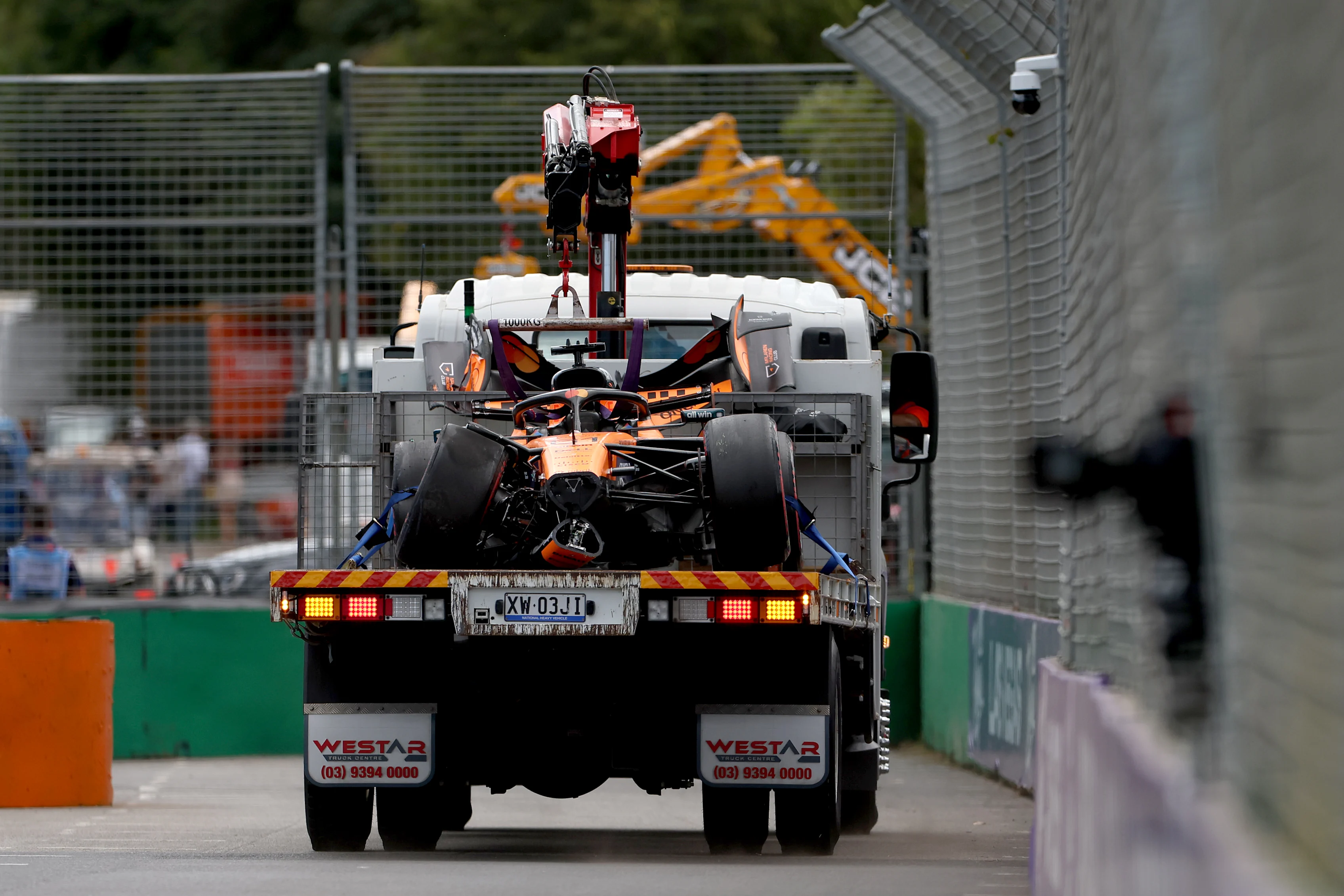 MELBOURNE, AUSTRALIA - MARCH 08: The crashed car of Oscar Piastri of Australia driving the (81)