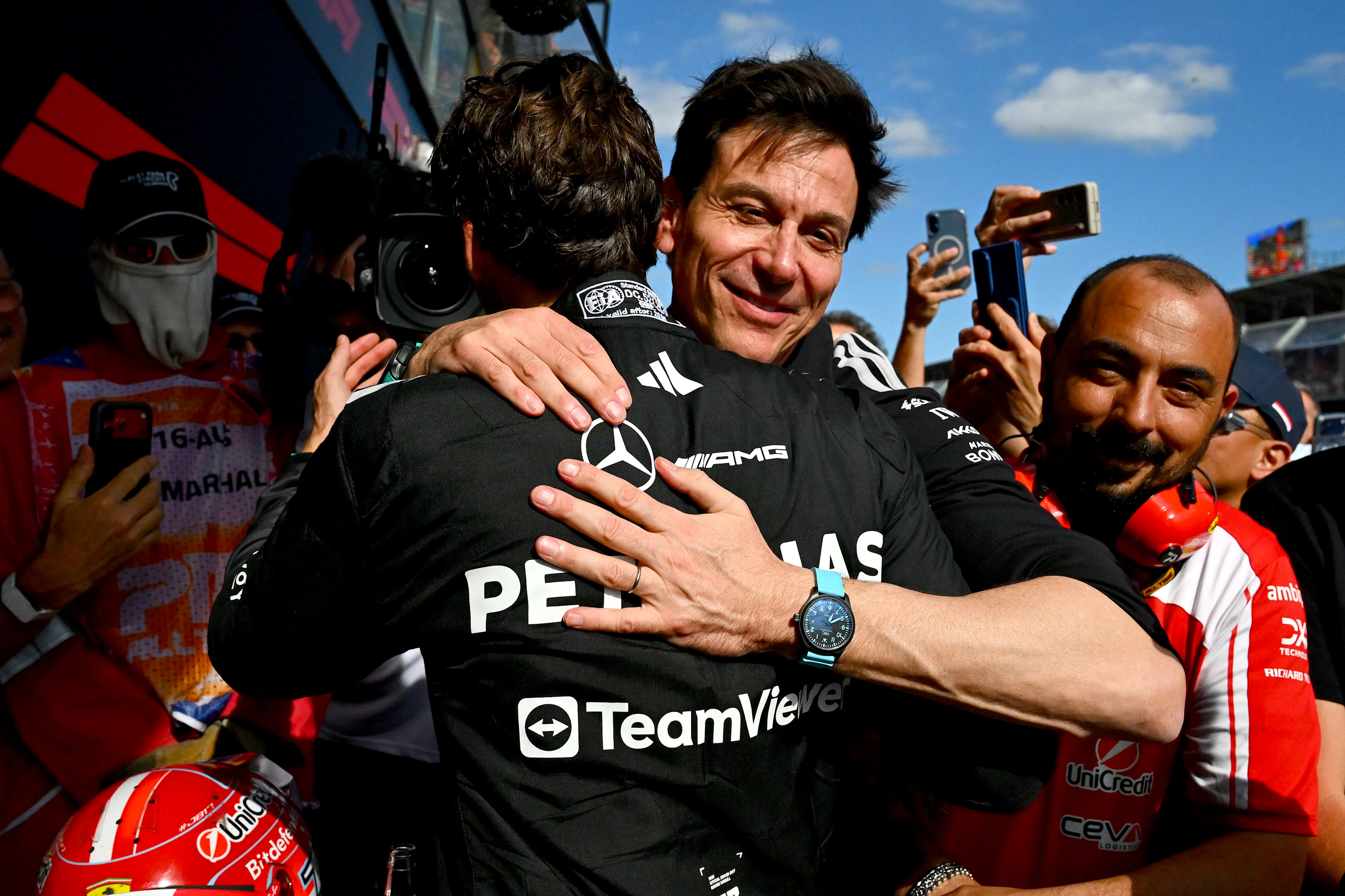 MELBOURNE, AUSTRALIA - MARCH 08: Race winner George Russell of Great Britain and Mercedes AMG