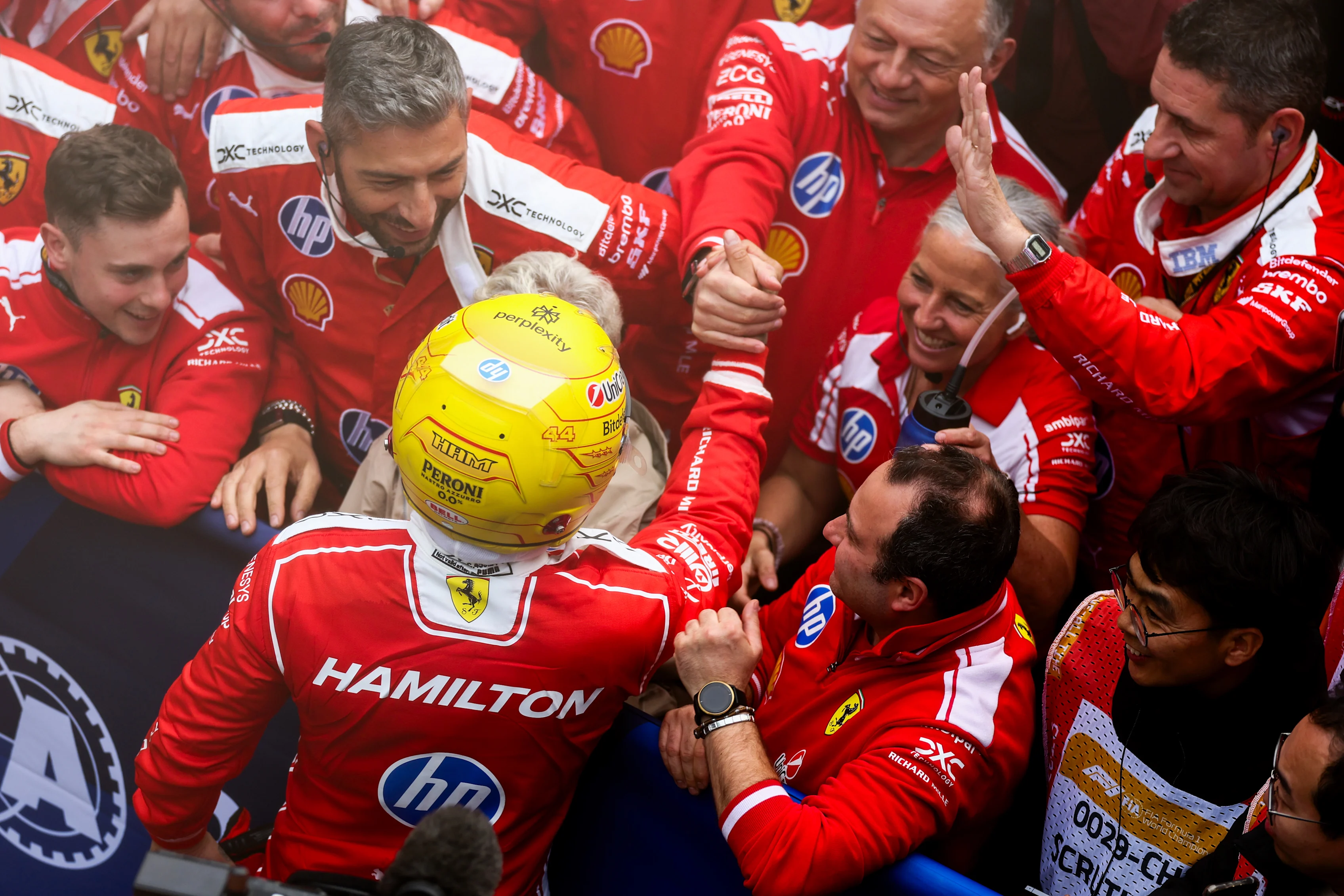 SHANGHAI, CHINA - MARCH 15: Third placed Lewis Hamilton of Great Britain and Scuderia Ferrari in