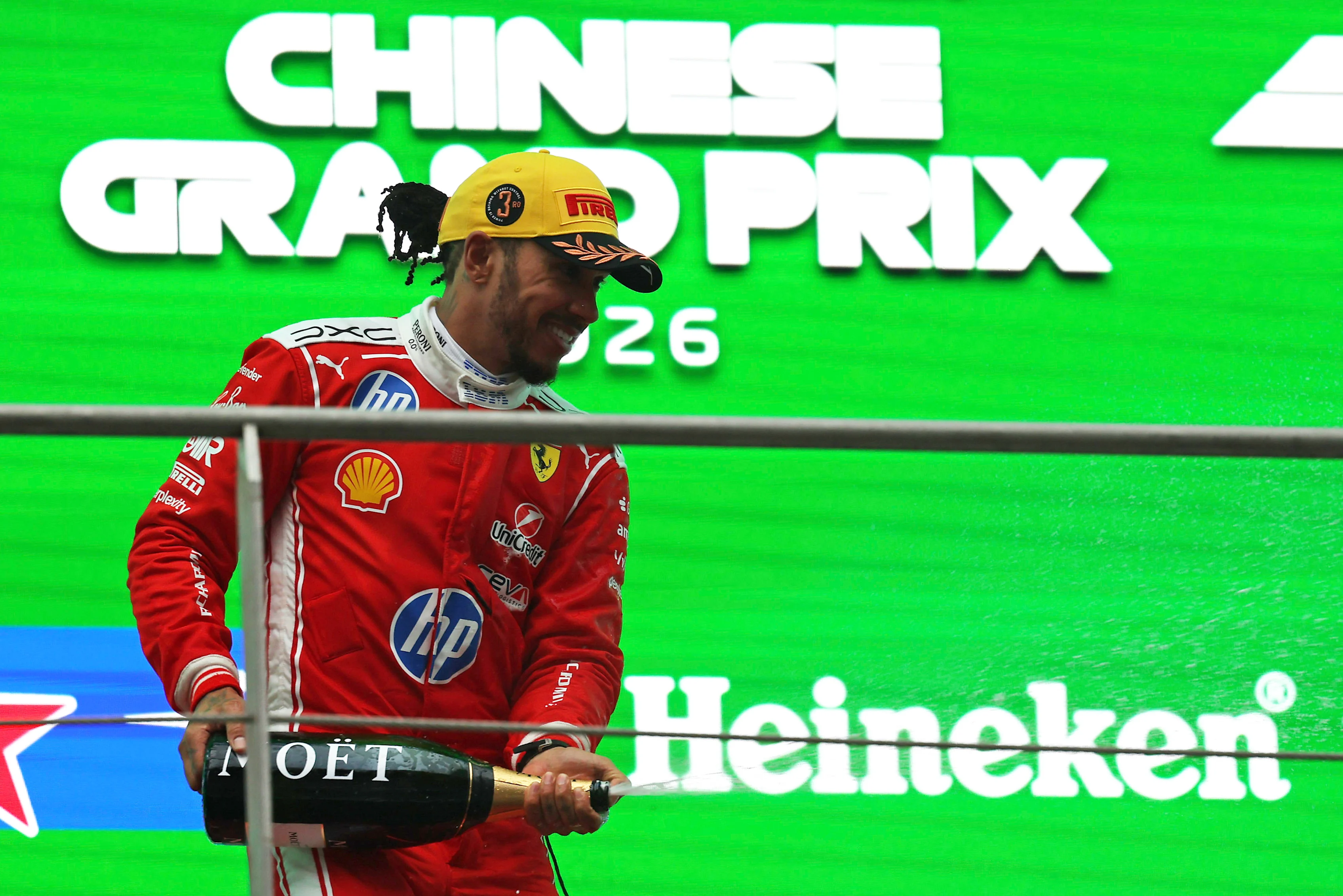 SHANGHAI, CHINA - MARCH 15: Third placed Lewis Hamilton of Great Britain and Scuderia Ferrari