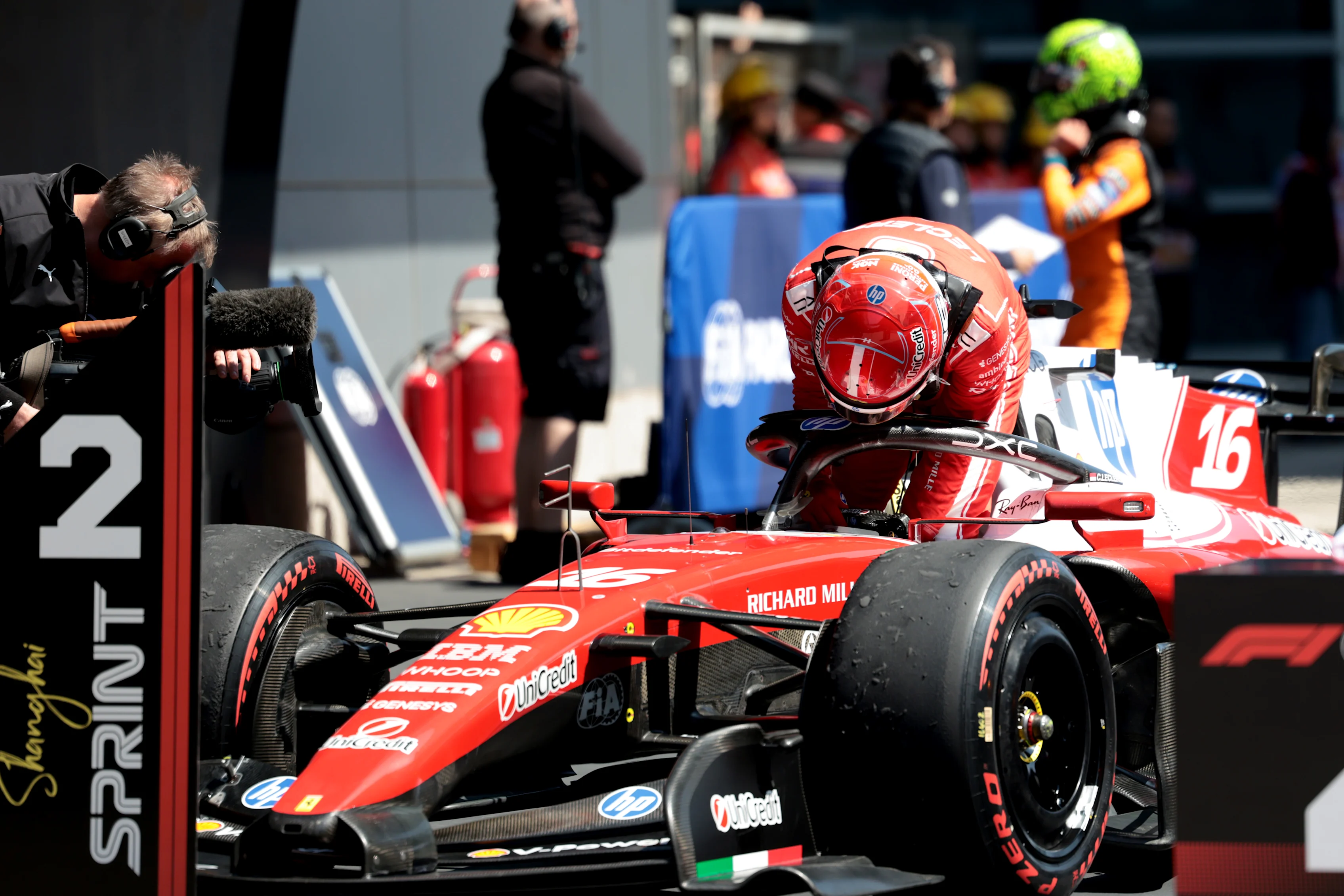 SHANGHAI, CHINA - MARCH 14: Second placed Charles Leclerc of Monaco and Scuderia Ferrari arrives in