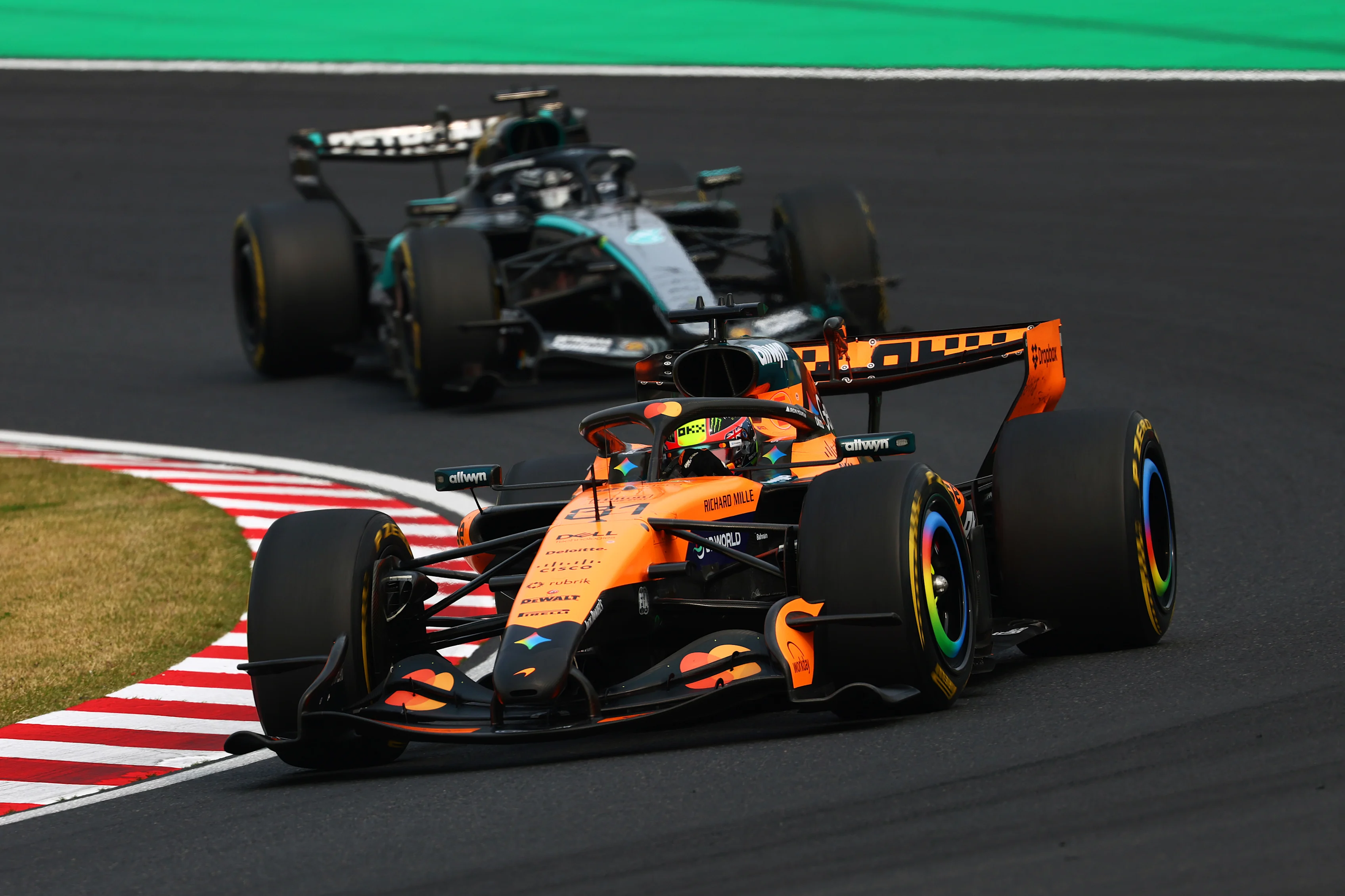 SUZUKA, JAPAN - MARCH 29: Oscar Piastri of Australia driving the (81) McLaren MCL40 Mercedes leads