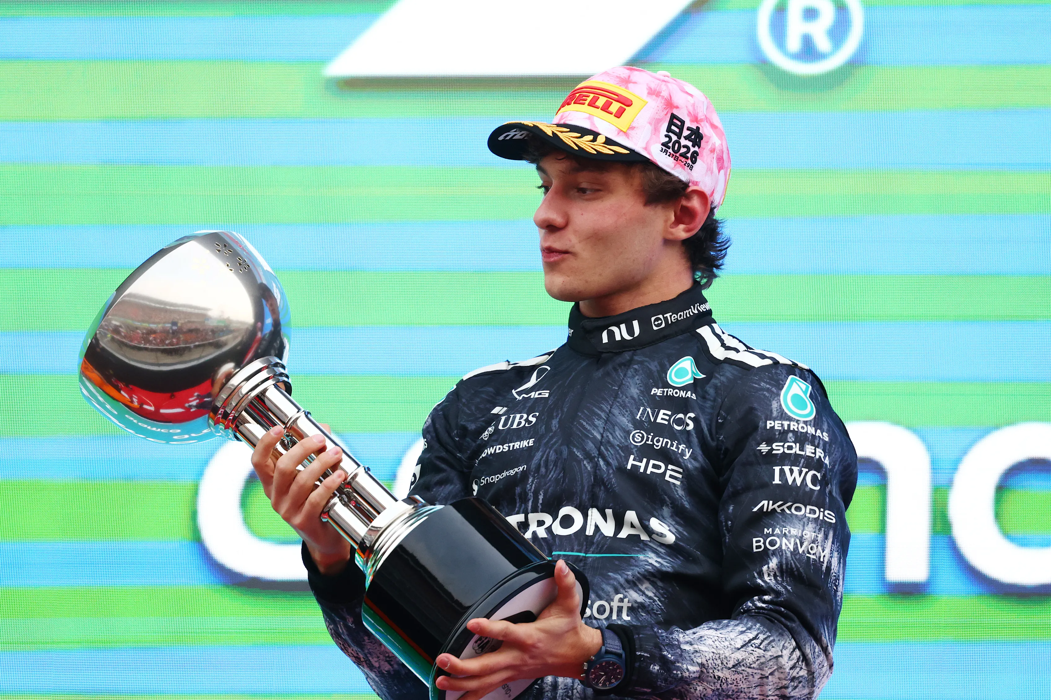 SUZUKA, JAPAN - MARCH 29: Race winner Andrea Kimi Antonelli of Italy and Mercedes AMG Petronas F1