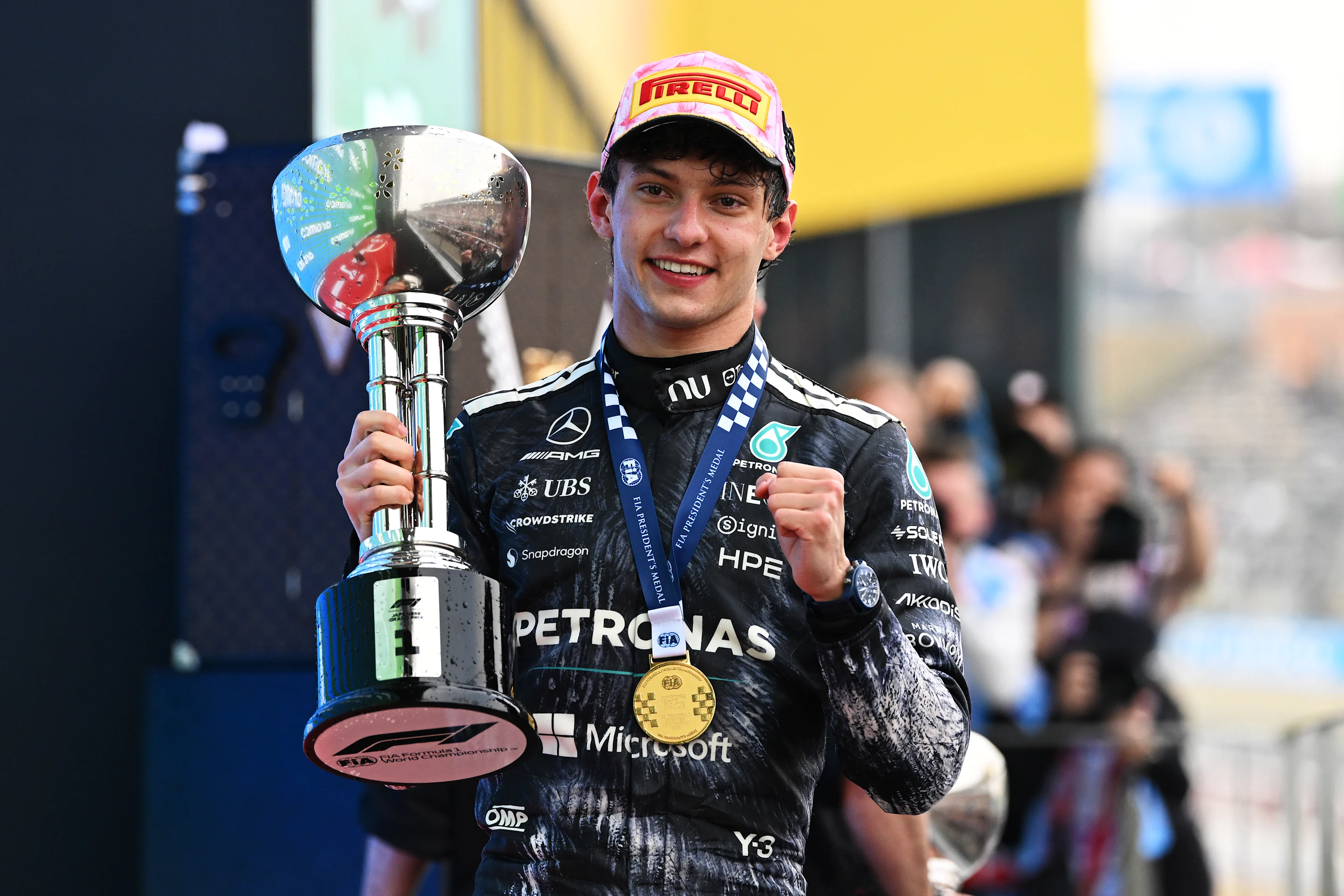 SUZUKA, JAPAN - MARCH 29: Race winner Andrea Kimi Antonelli of Italy and Mercedes AMG Petronas F1