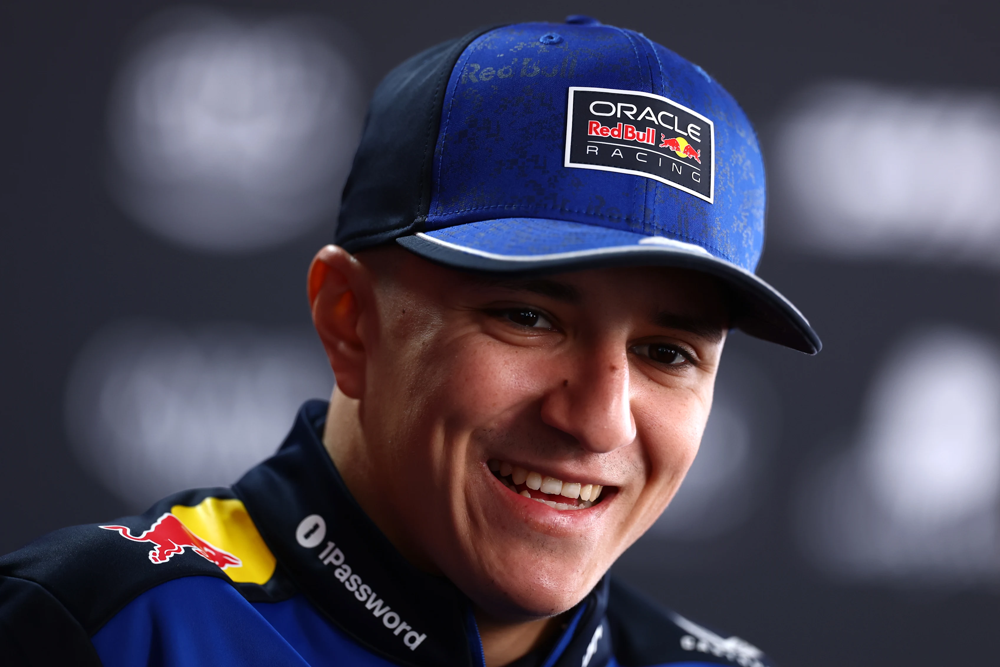 SUZUKA, JAPAN - MARCH 26: Isack Hadjar of France and Oracle Red Bull Racing talks to the media