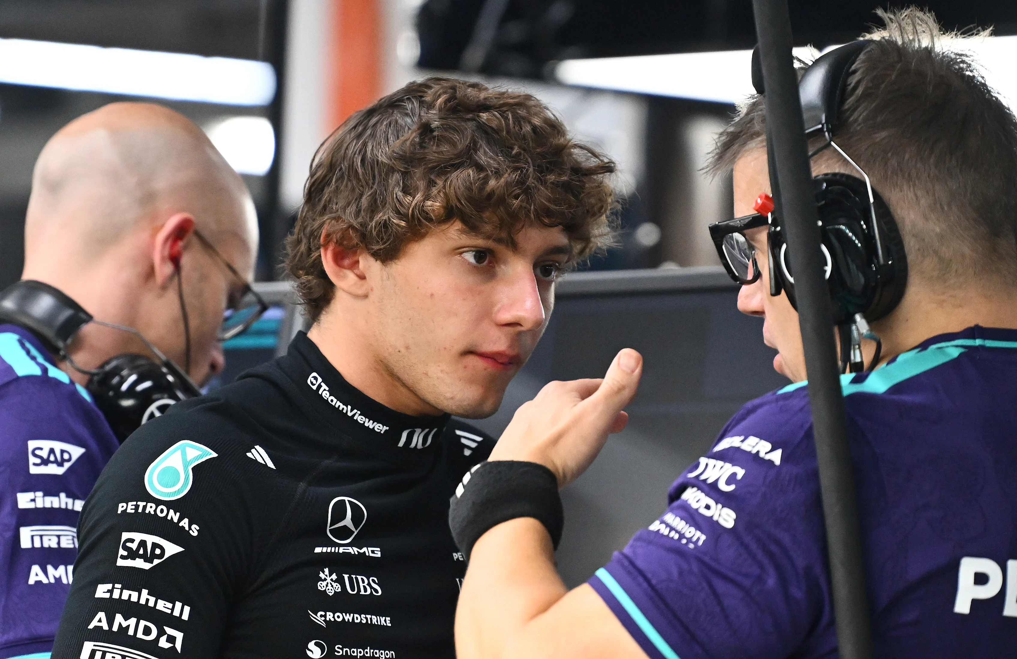 SINGAPORE, SINGAPORE - OCTOBER 09: Andrea Kimi Antonelli of Italy and Mercedes AMG Petronas F1 Team