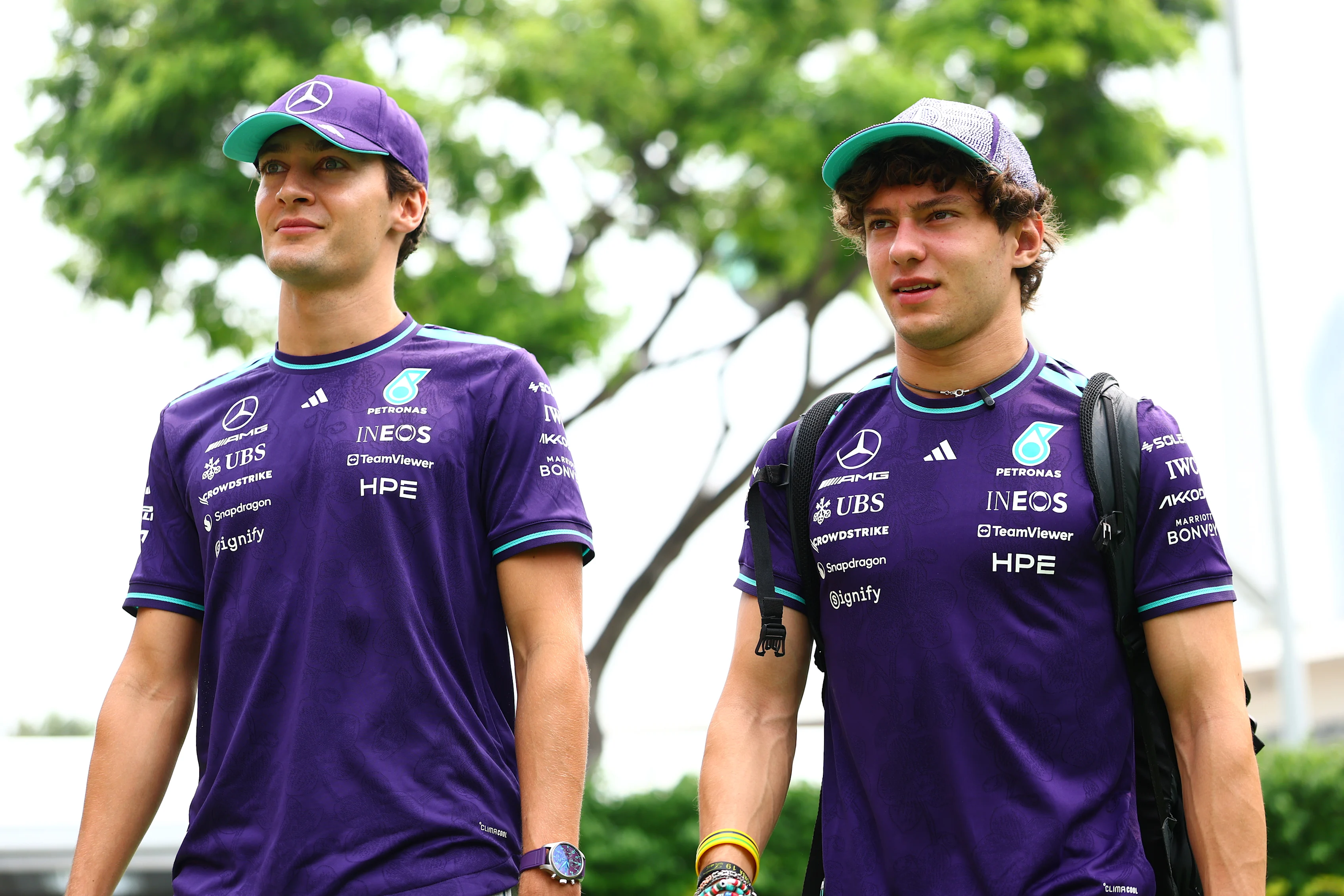 SINGAPORE, SINGAPORE - OCTOBER 08: George Russell of Great Britain and Mercedes AMG Petronas F1