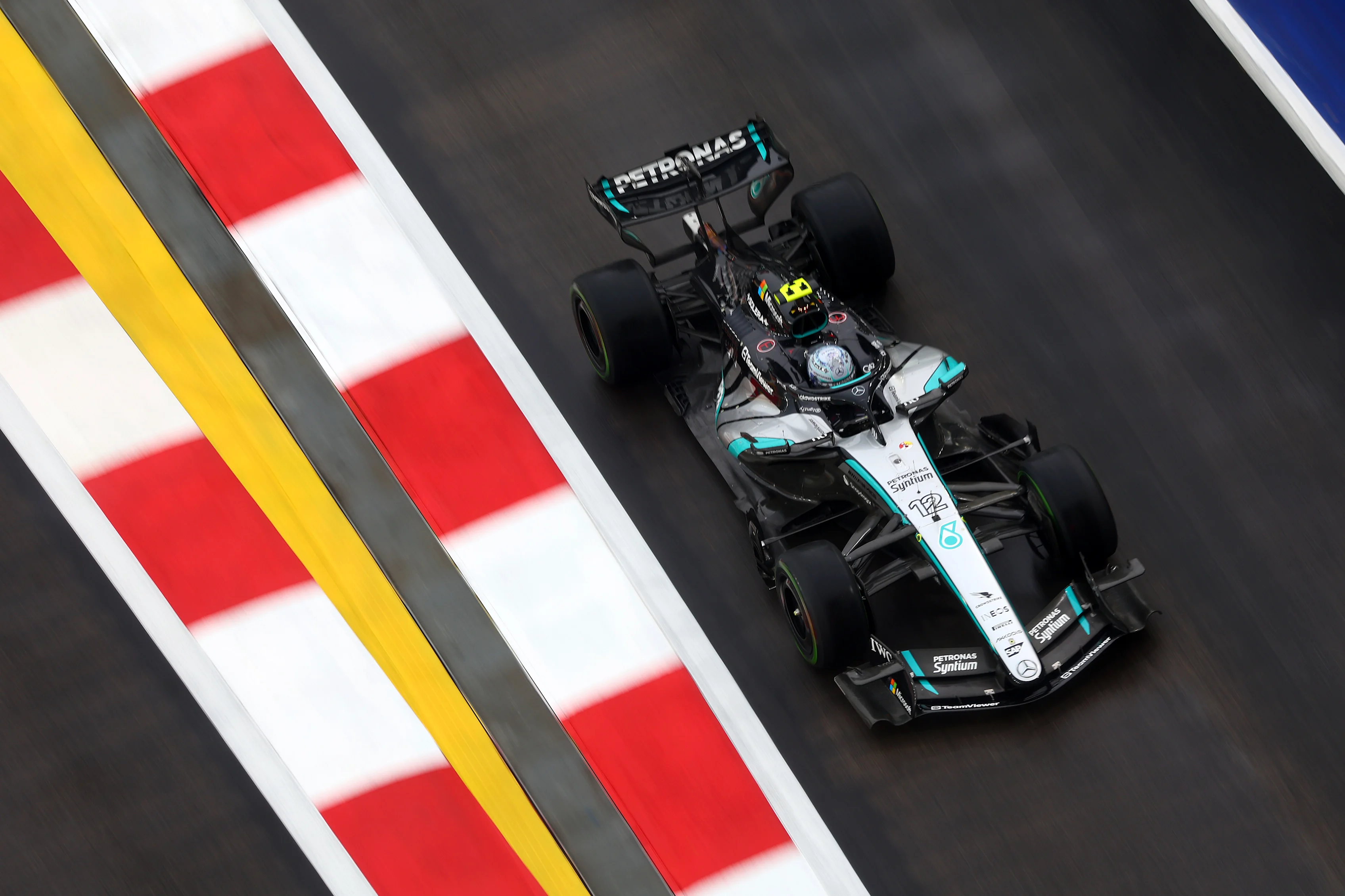 SINGAPORE, SINGAPORE - OCTOBER 10: Andrea Kimi Antonelli of Italy driving the (12) Mercedes AMG