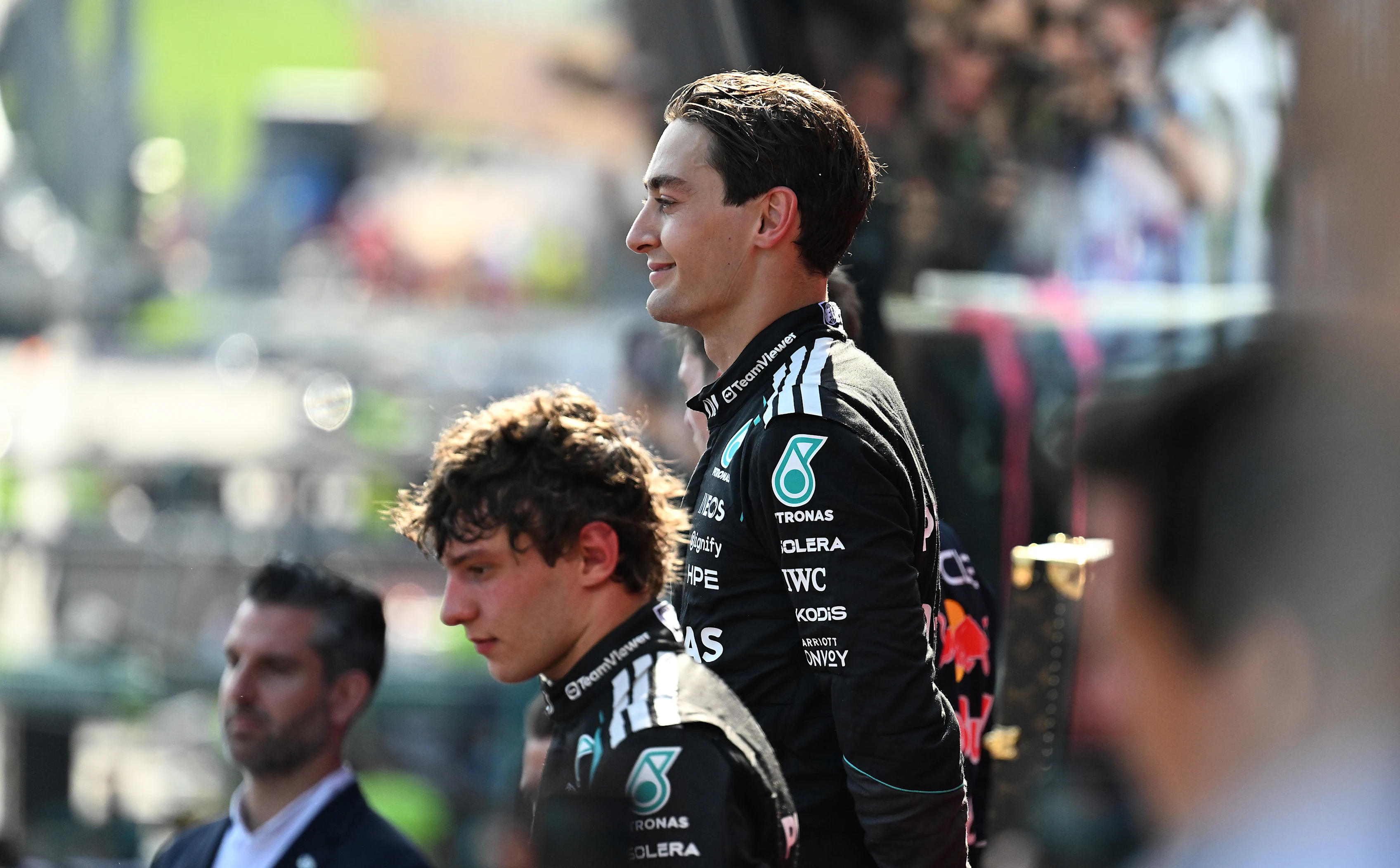 SPIELBERG, AUSTRIA - JUNE 28: Race winner George Russell of Great Britain and Mercedes AMG Petronas