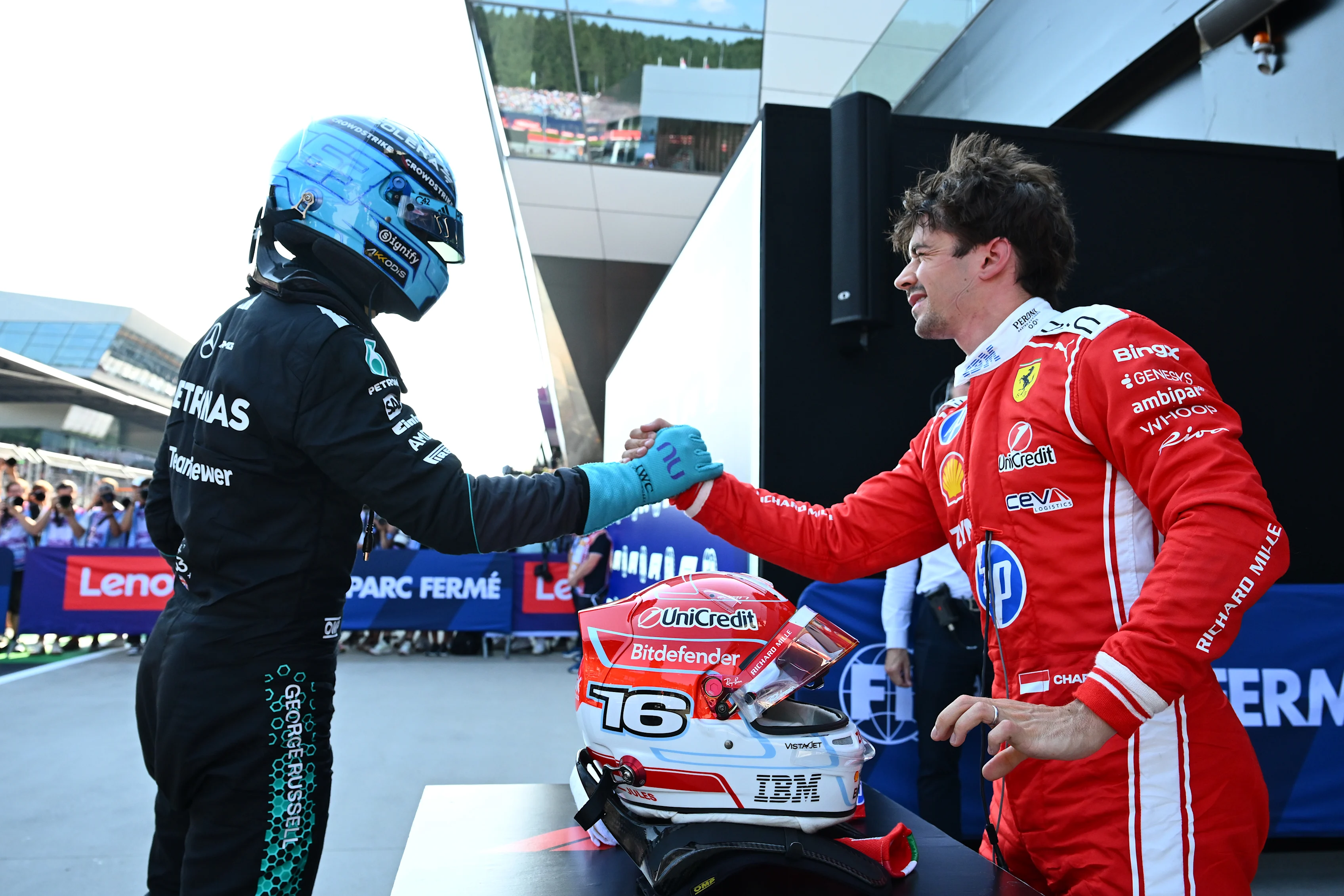 SPIELBERG, AUSTRIA - JUNE 27: Pole position qualifier George Russell of Great Britain and Mercedes