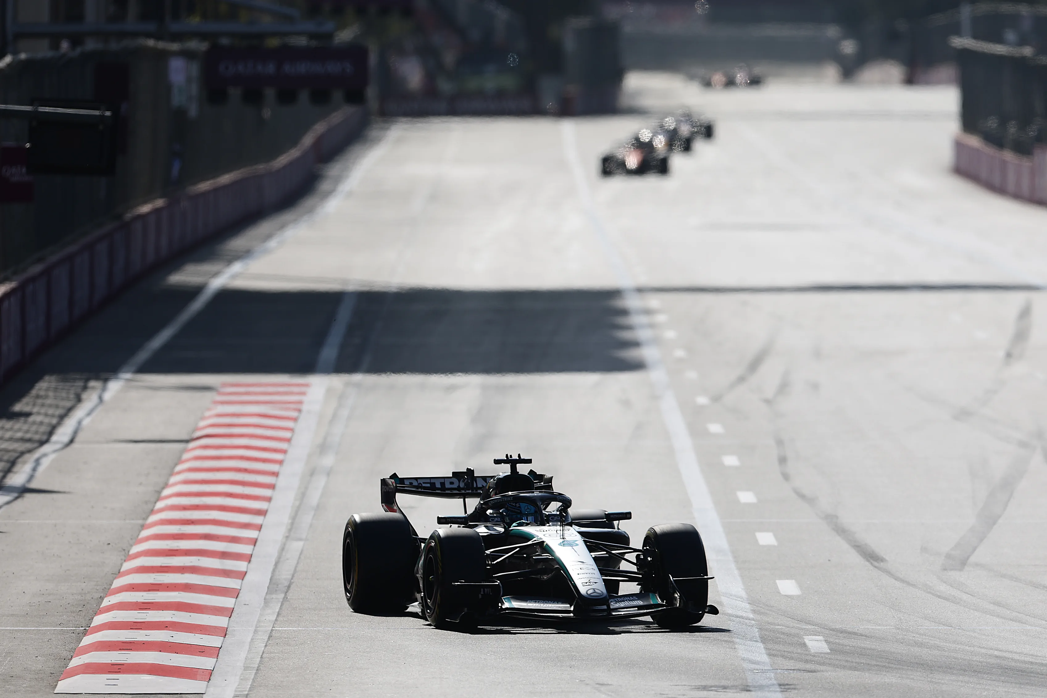 BAKU, AZERBAIJAN - SEPTEMBER 26: George Russell of Great Britain driving the (63) Mercedes AMG