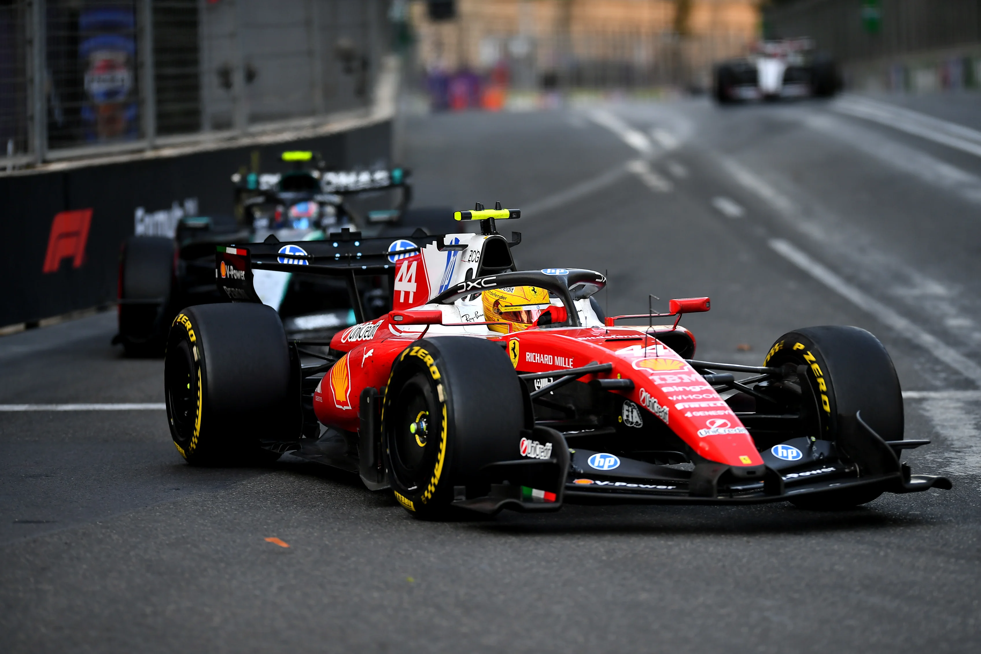 BAKU, AZERBAIJAN - SEPTEMBER 26: Lewis Hamilton of Great Britain driving the (44) Scuderia Ferrari