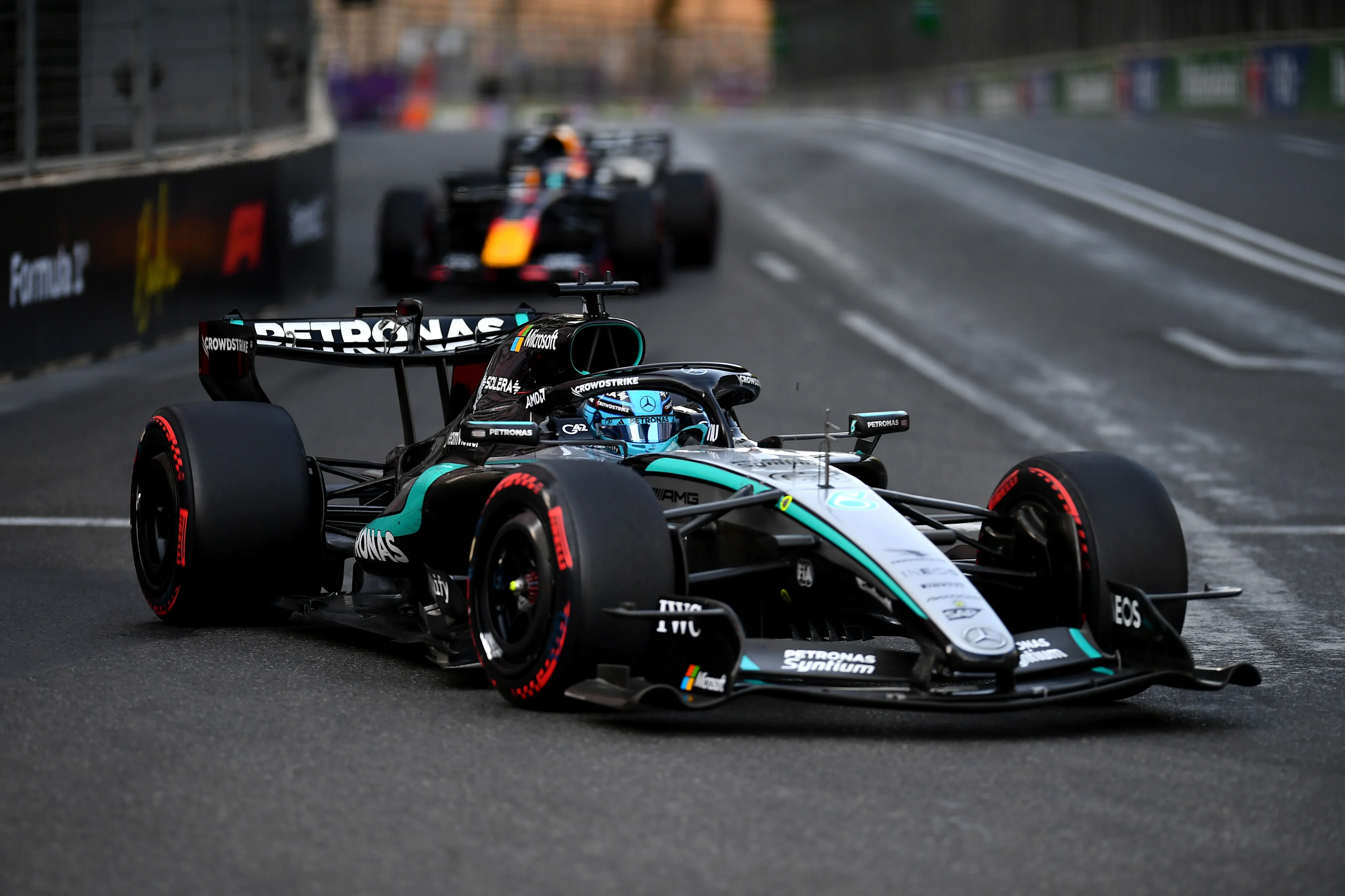 BAKU, AZERBAIJAN - SEPTEMBER 26: George Russell of Great Britain driving the (63) Mercedes AMG
