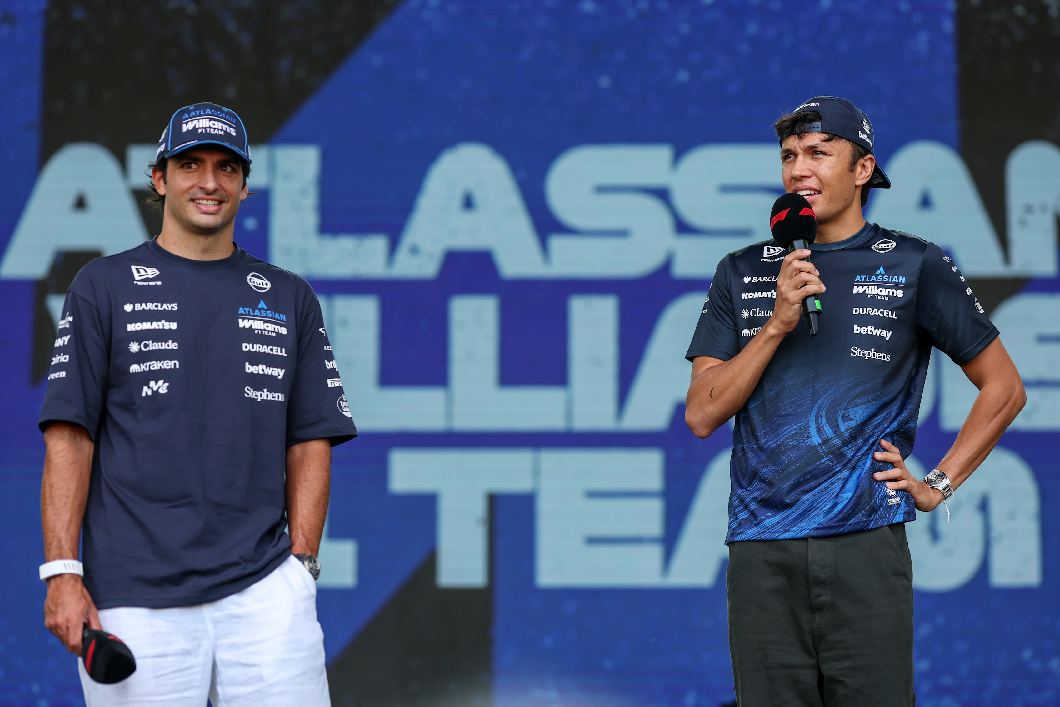 BAKU, AZERBAIJAN - SEPTEMBER 24: Carlos Sainz of Spain and Williams and Alexander Albon of Thailand