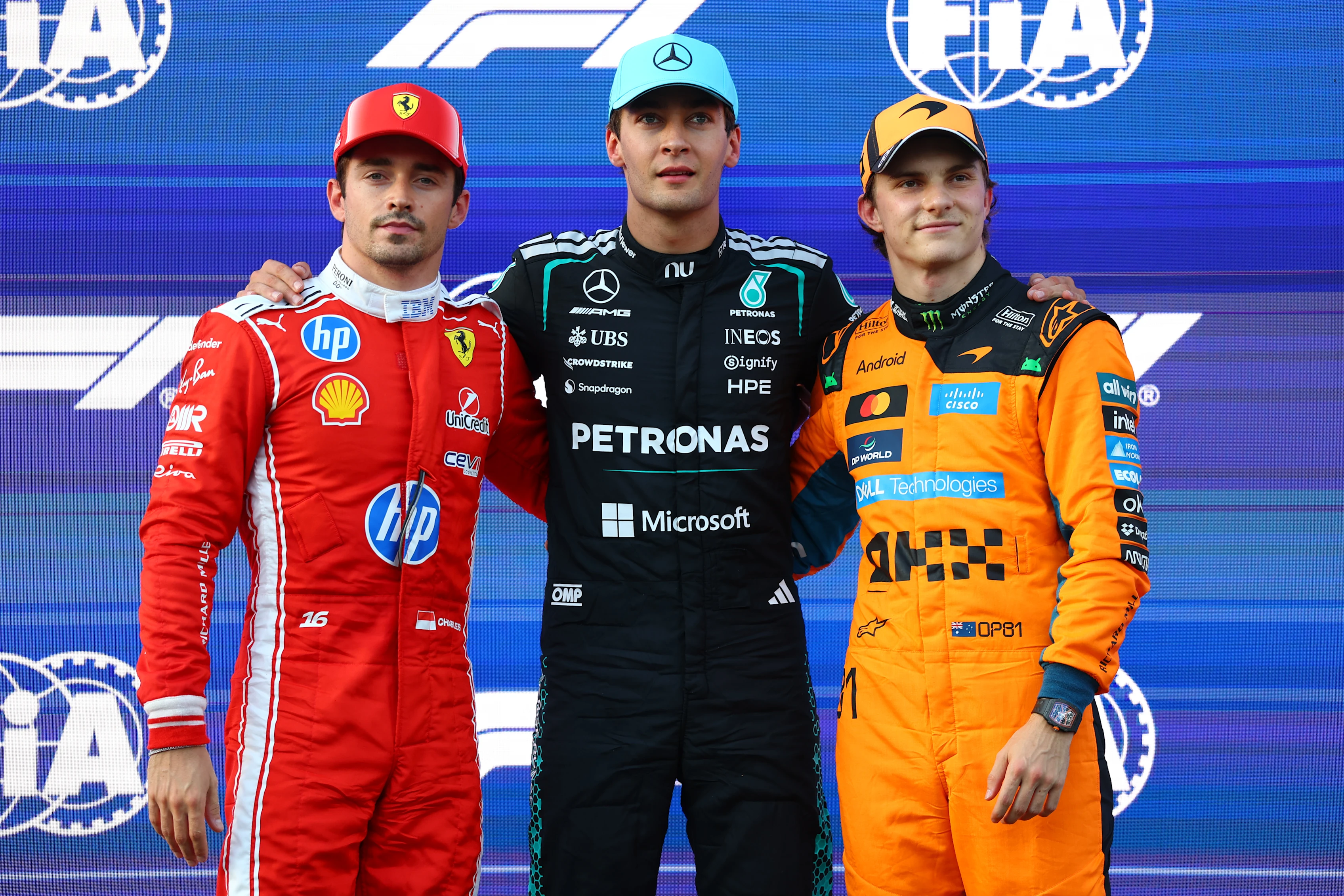 BAKU, AZERBAIJAN - SEPTEMBER 25: Pole position qualifier George Russell of Great Britain and