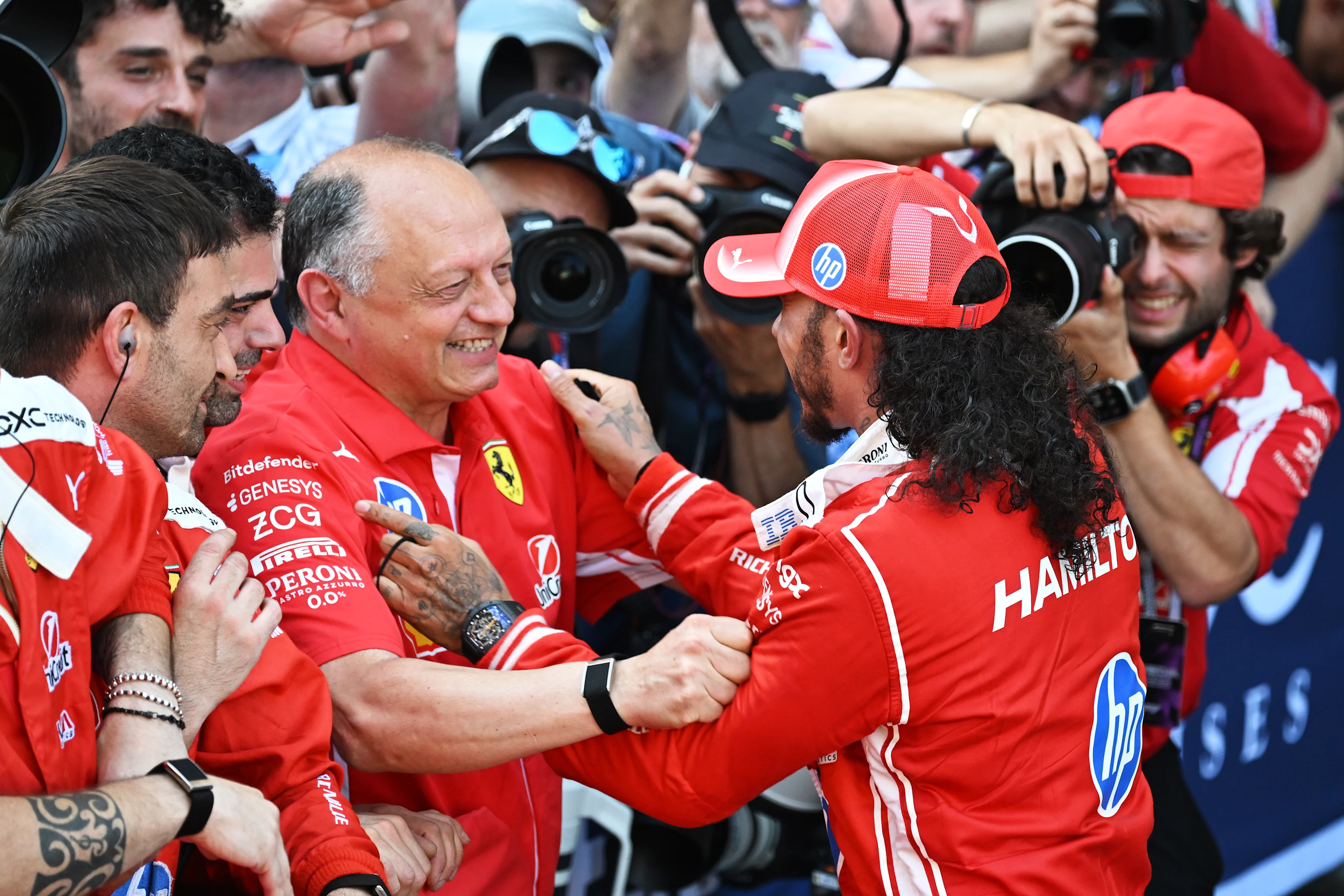 BARCELONA, SPAIN - JUNE 14: Race winner Lewis Hamilton of Great Britain and Scuderia Ferrari and
