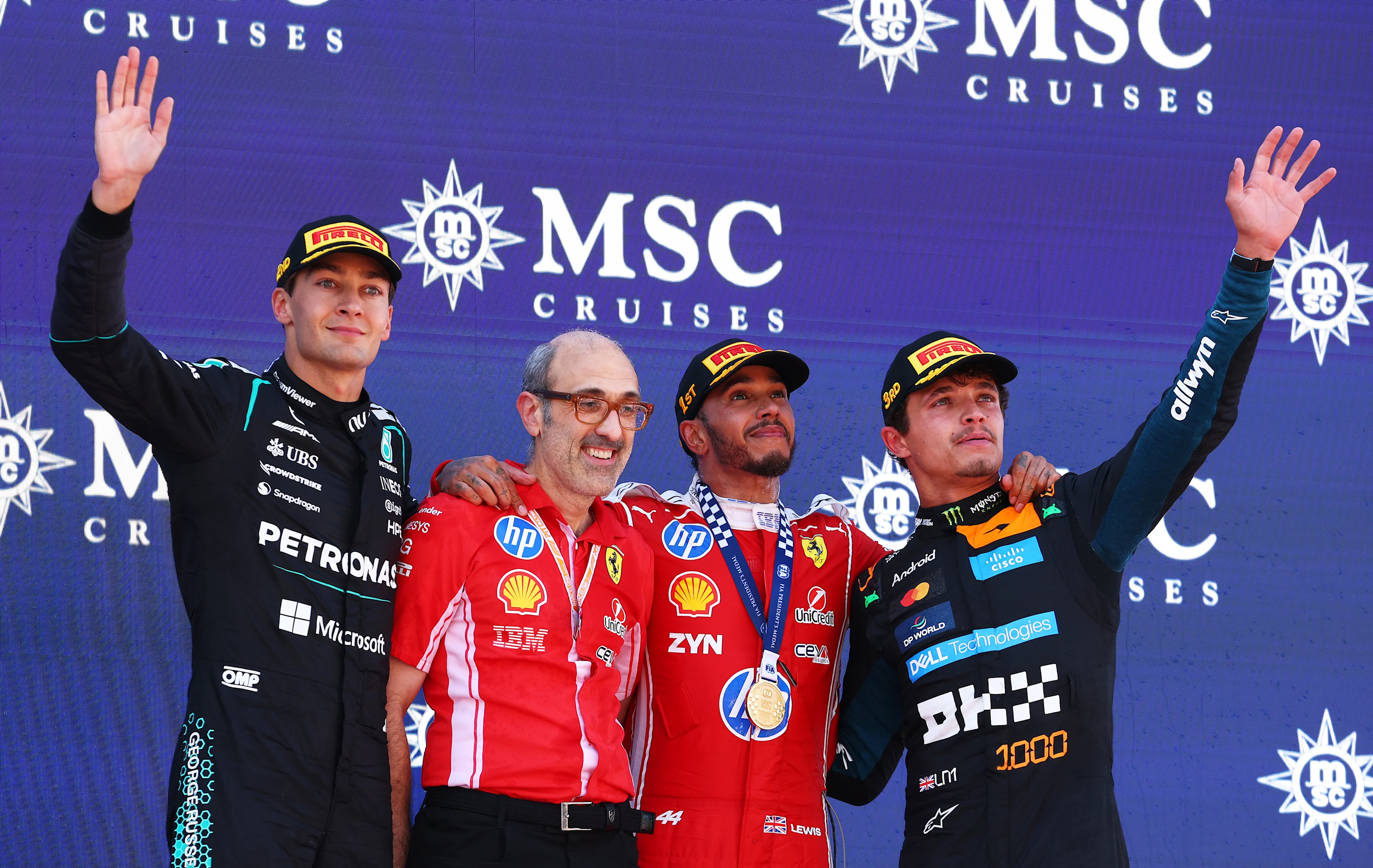 BARCELONA, SPAIN - JUNE 14: Race winner Lewis Hamilton of Great Britain and Scuderia Ferrari Second