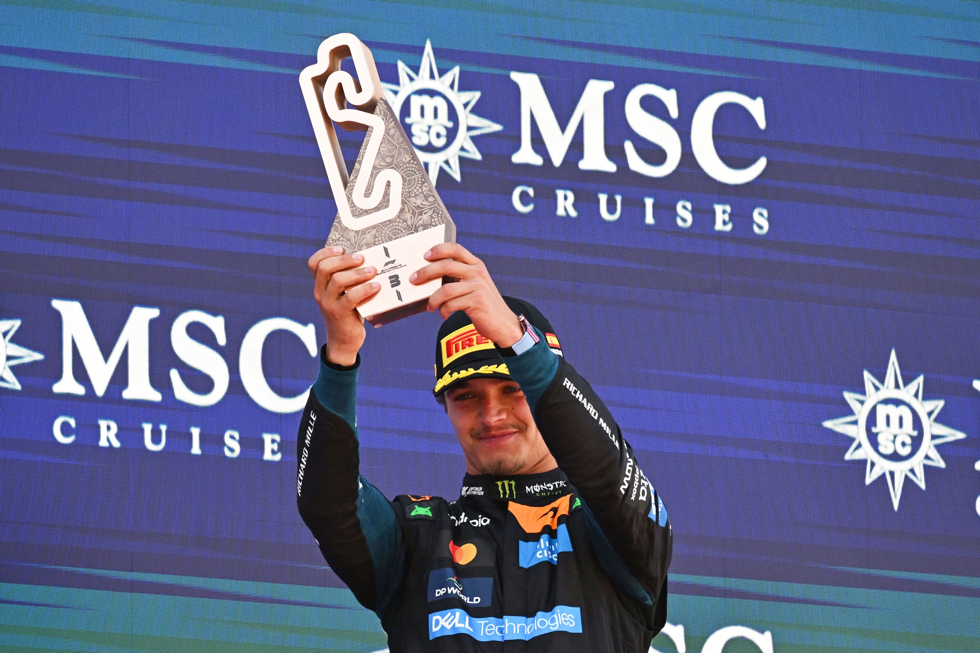 BARCELONA, SPAIN - JUNE 14: Third placed Lando Norris of Great Britain and McLaren celebrates on